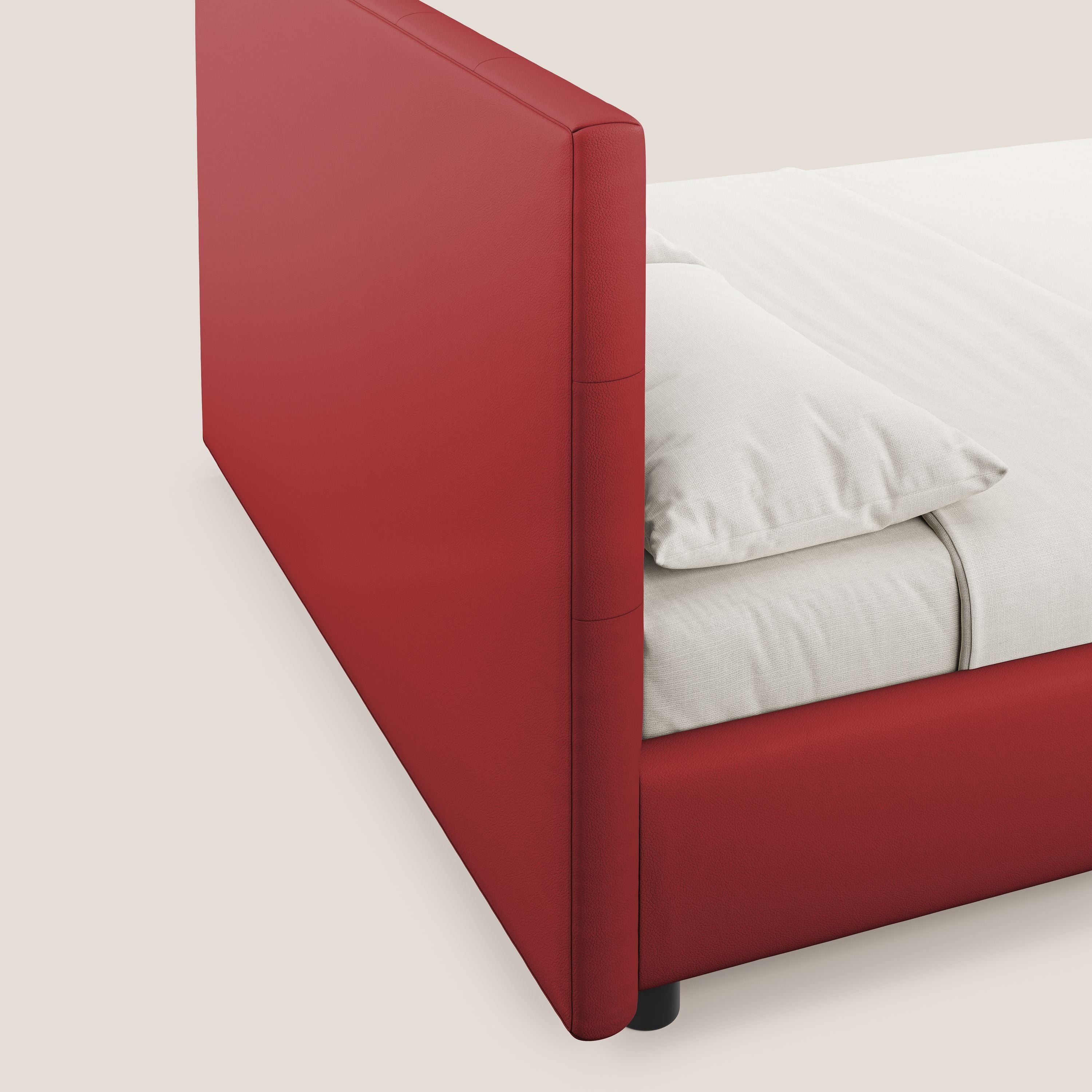 Minato letto imbottito contenitore con testata trapuntata in ecopelle impermeabile T04 rosso - divani.store