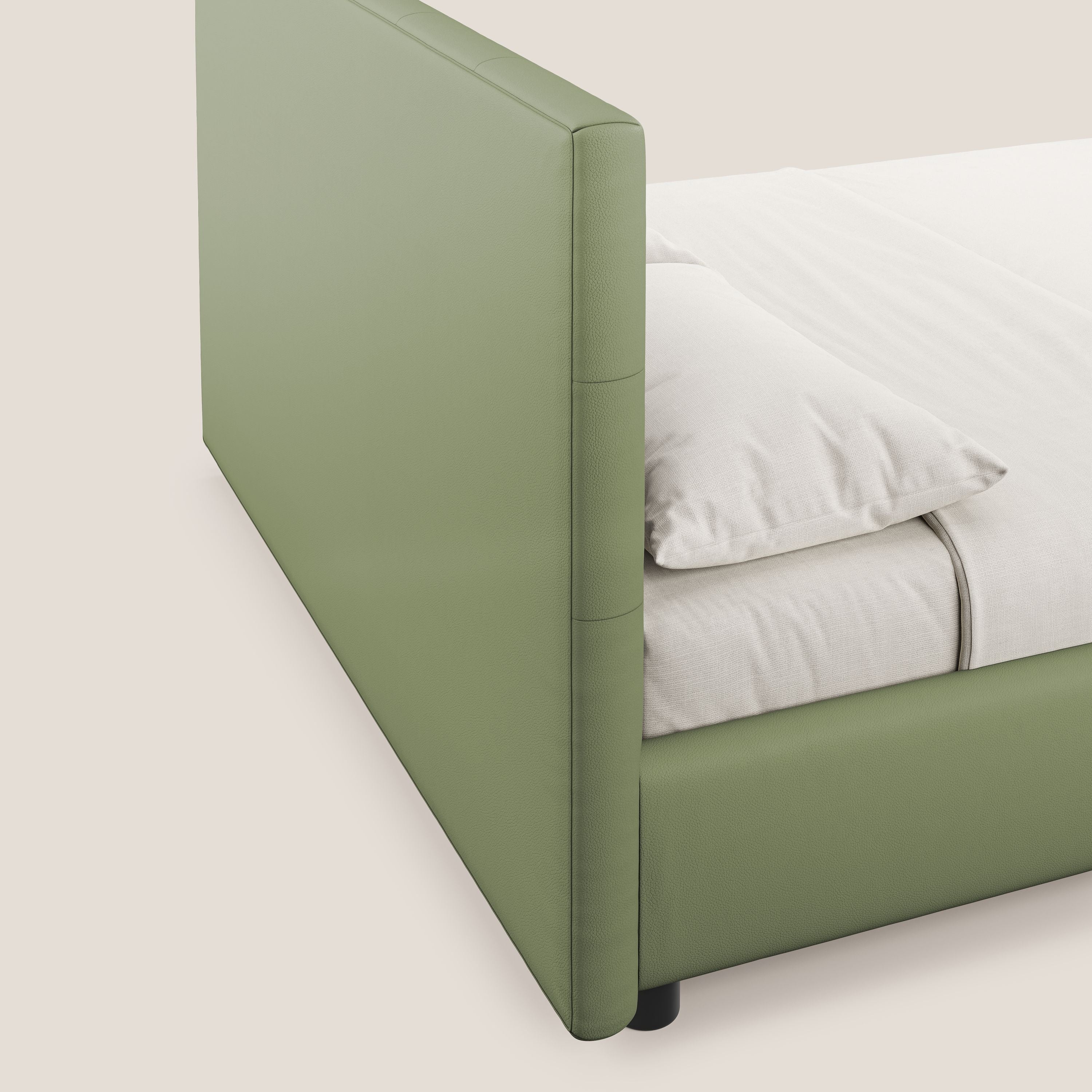 Minato letto imbottito contenitore con testata trapuntata in ecopelle impermeabile T04 verde - divani.store