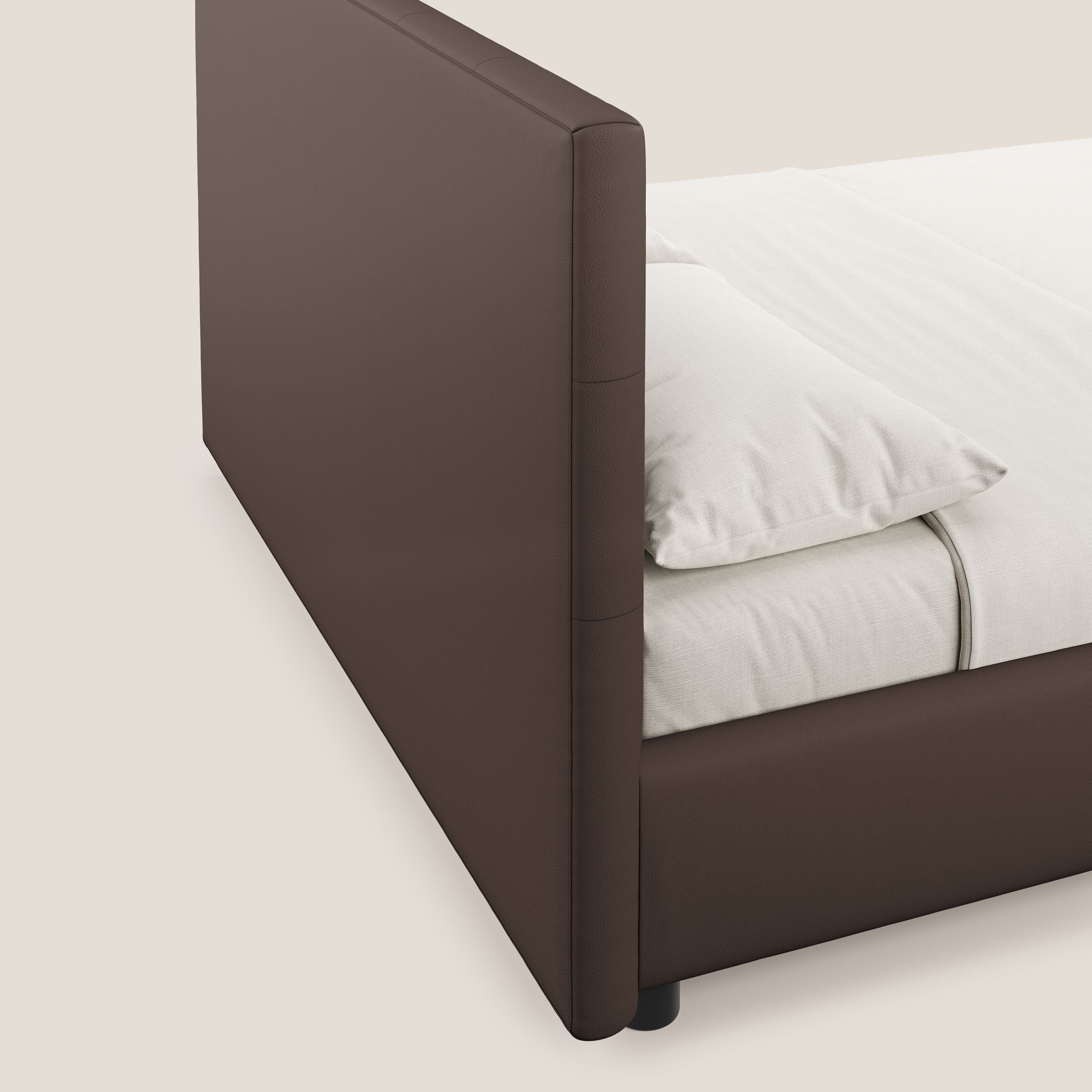 Minato letto imbottito contenitore con testata trapuntata in ecopelle impermeabile T04 marrone - divani.store