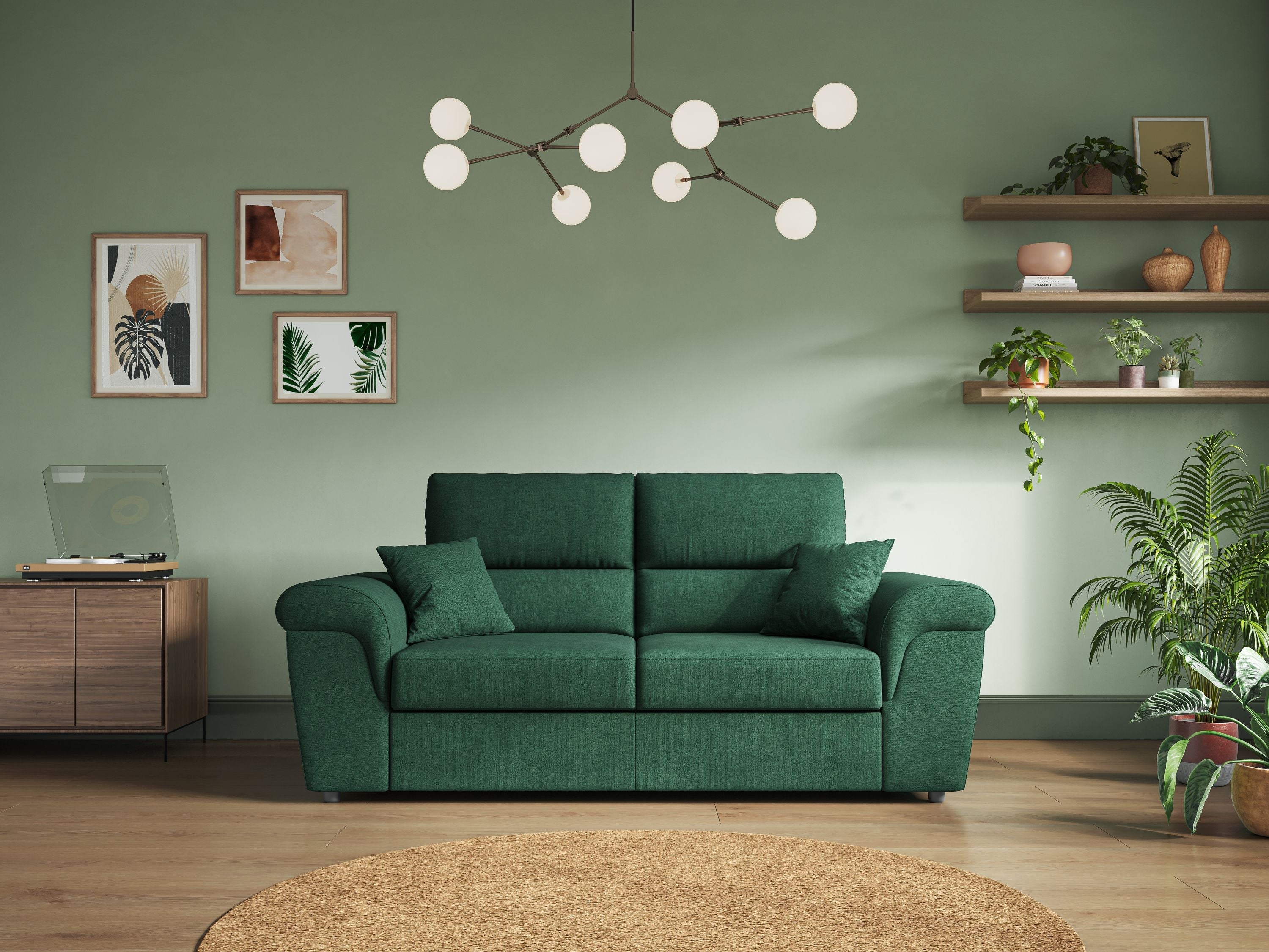 Minerva divano con pouf estraibile poggiapiedi in tessuto morbido impermeabile T02 verde - divani.store