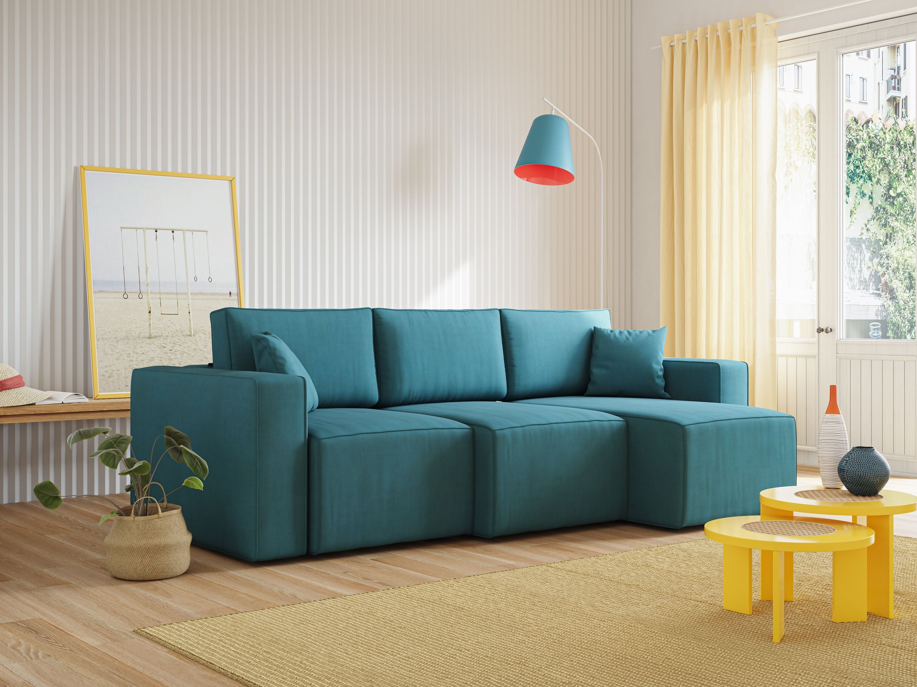 Morfeo divano con 3 sedute estraibili in morbido tessuto impermeabile T02 azzurro - divani.store