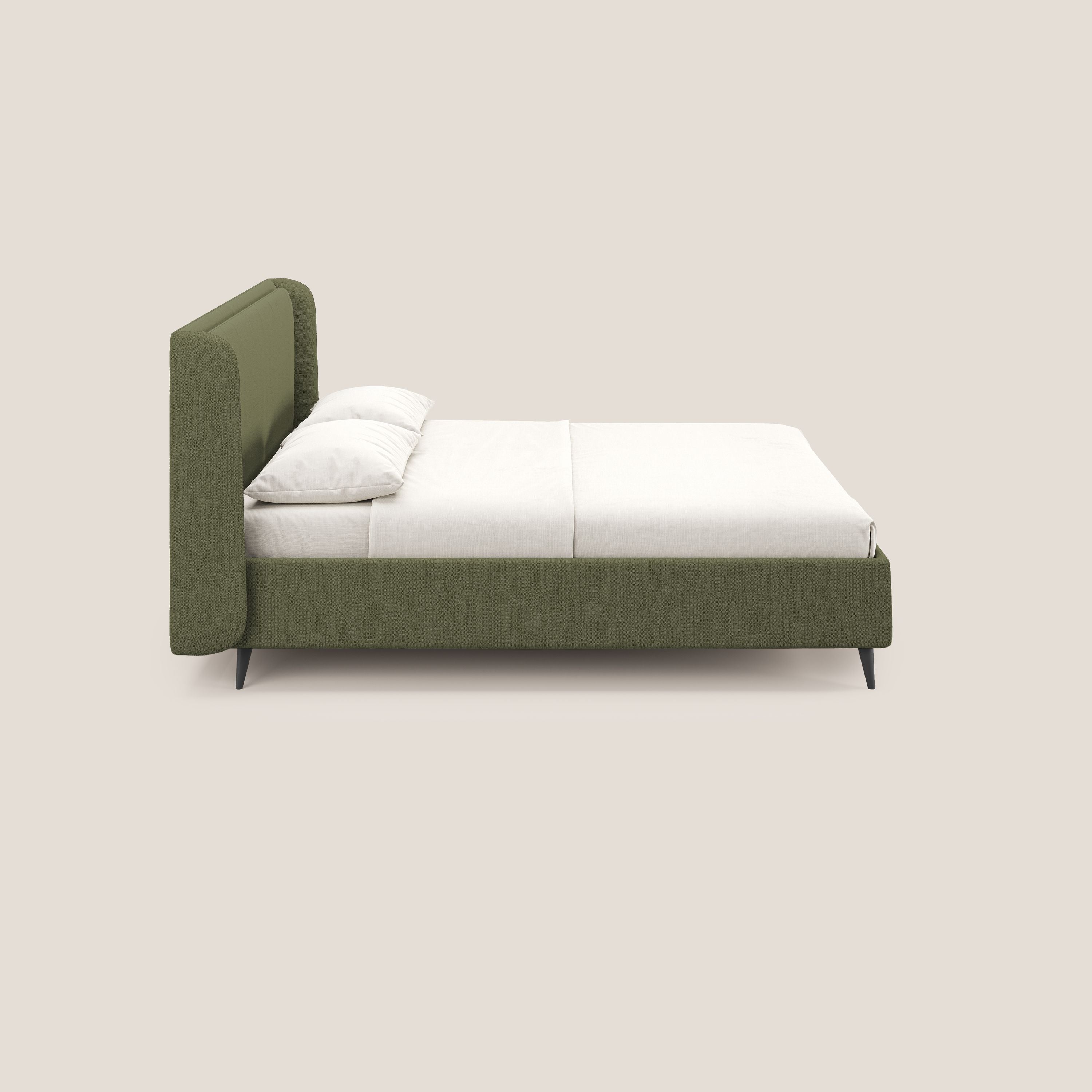 Nadine letto contenitore di design e comfort Italiano in tessuto impermeabile T19 verde - divani.store