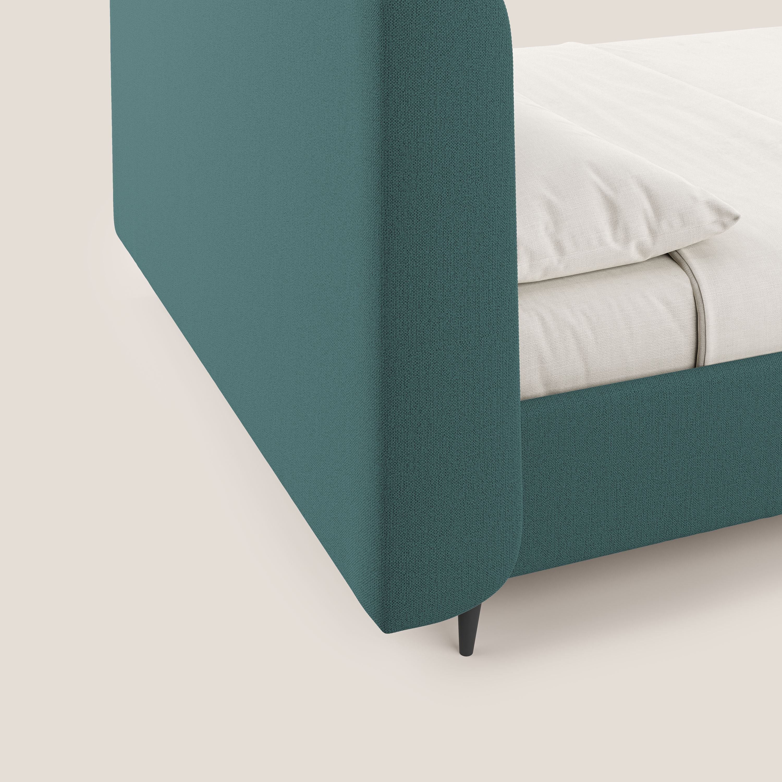 Nadine letto contenitore di design e comfort Italiano in tessuto impermeabile T19 petrolio - divani.store