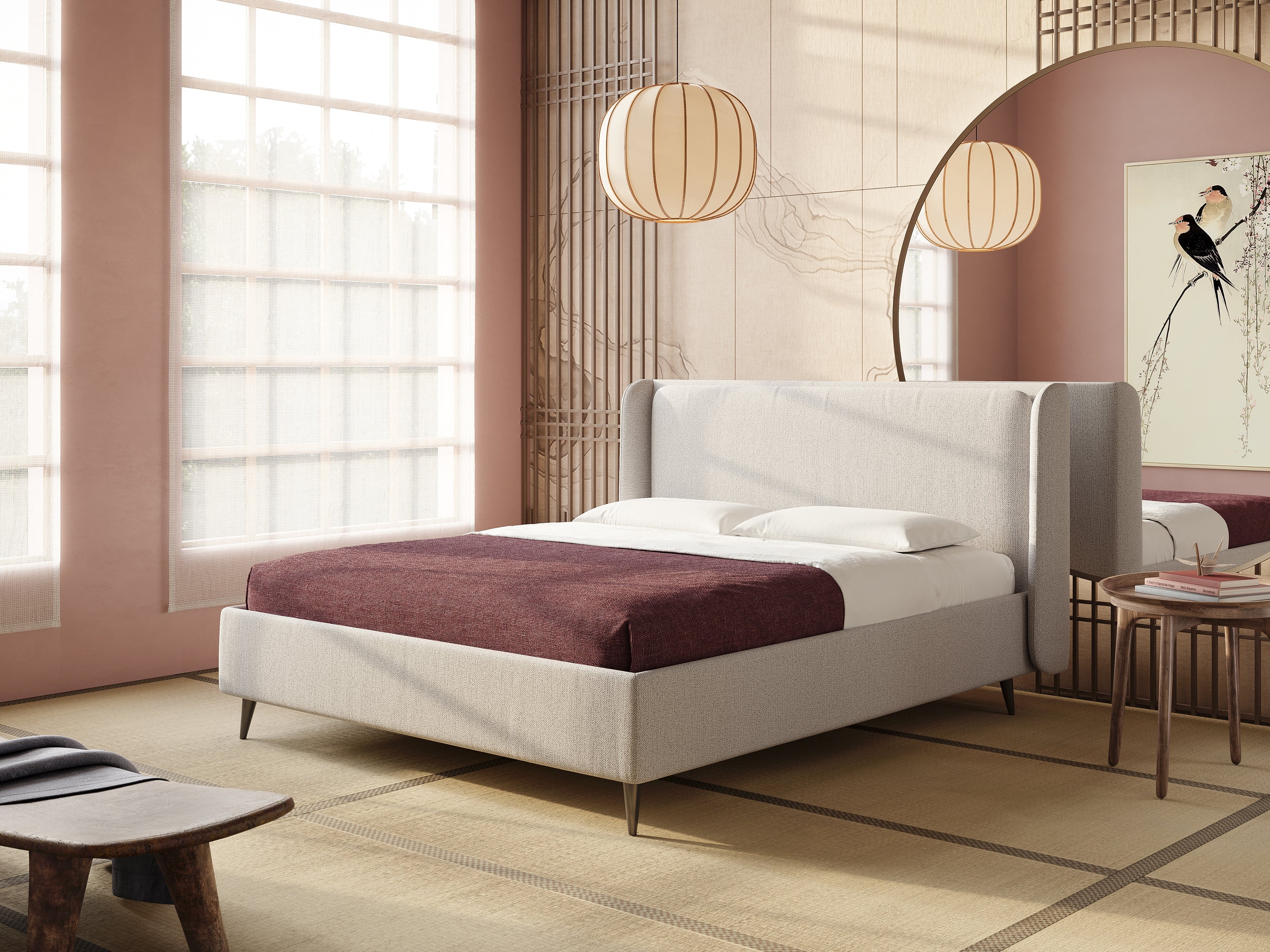 Nadine letto contenitore di design e comfort Italiano in tessuto impermeabile T19 panna - divani.store