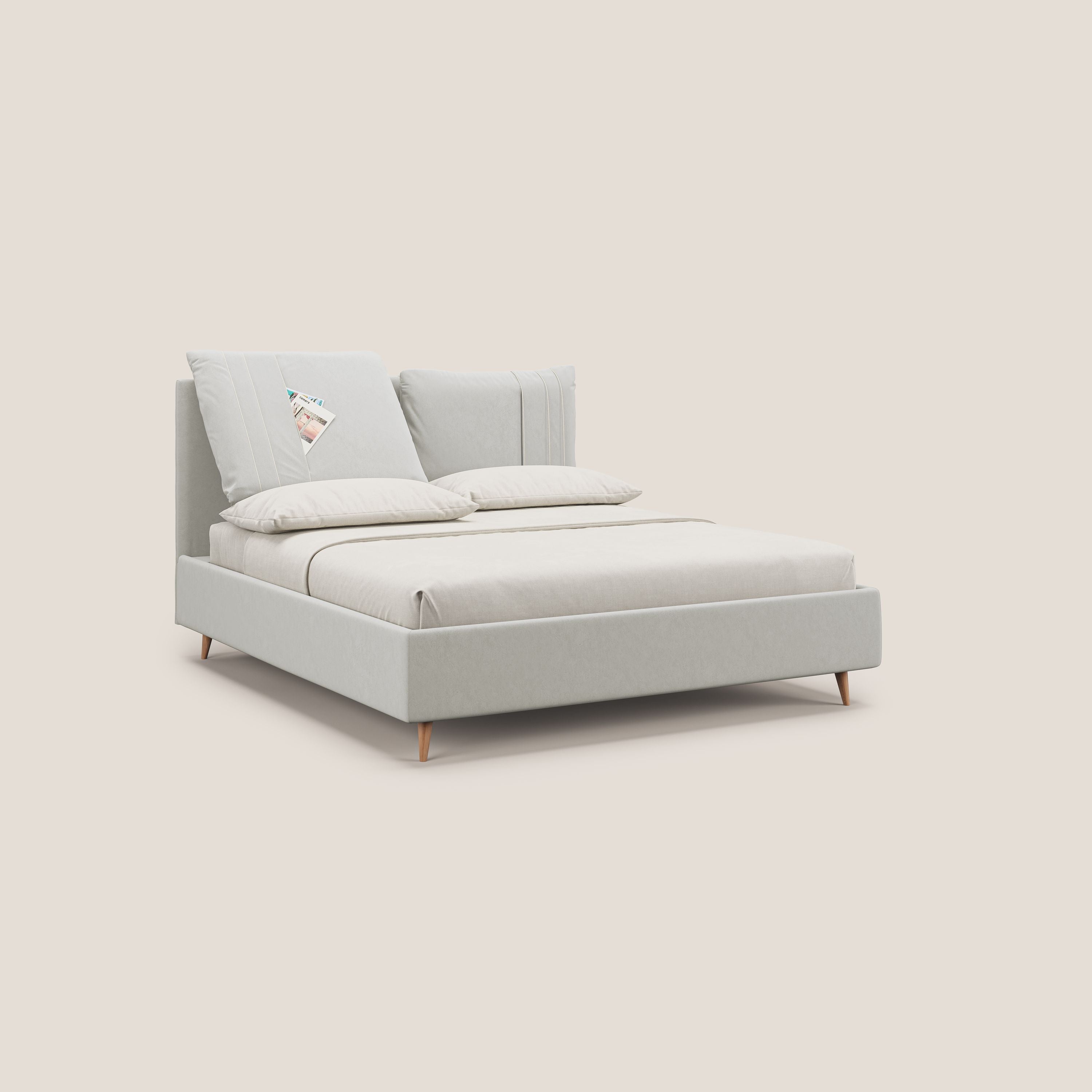 Nathan letto contenitore con cuscini regolabili con tasche in microfibra velluto impermeabile T09 panna - divani.store