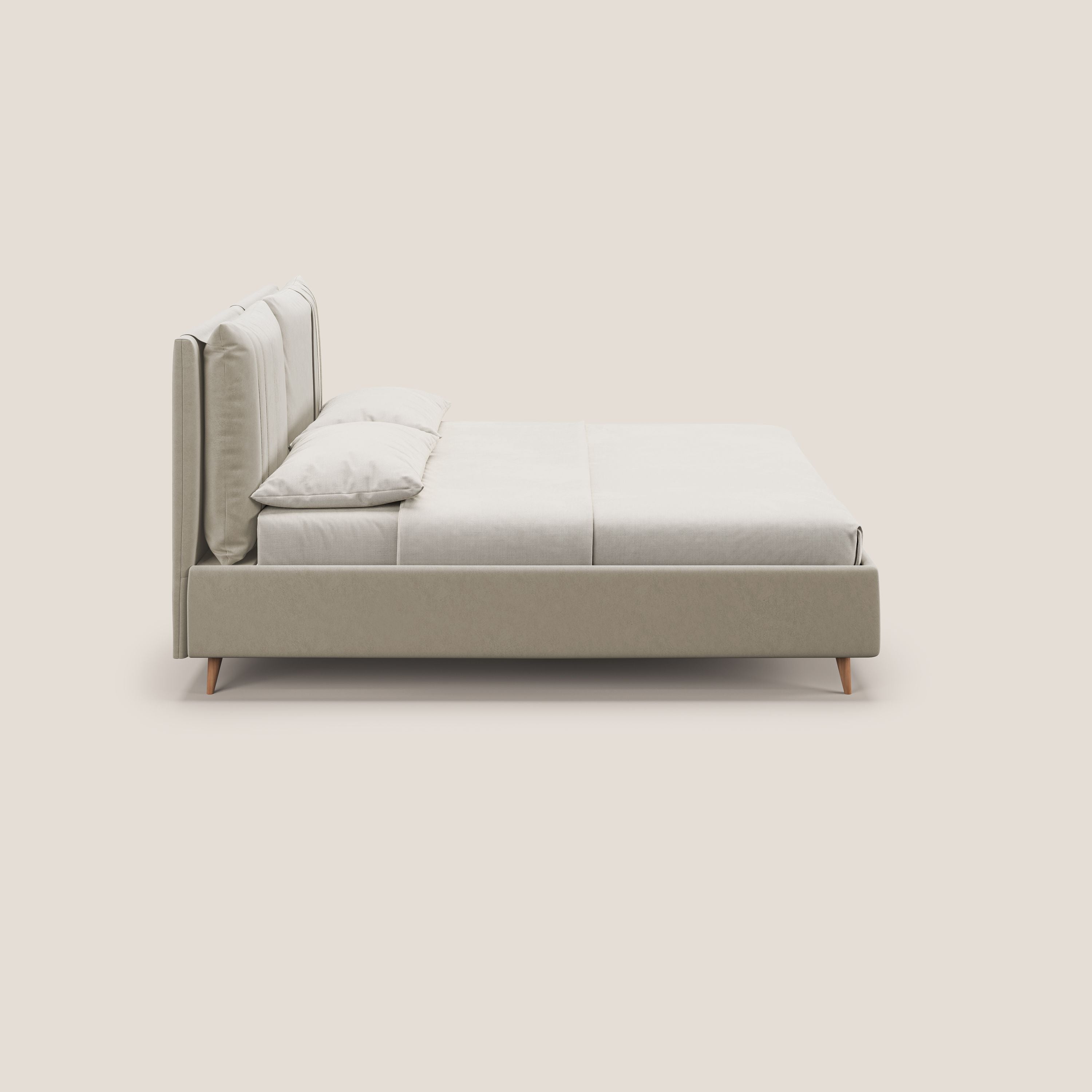 Nathan letto contenitore con cuscini regolabili con tasche in microfibra velluto impermeabile T09 beige - divani.store