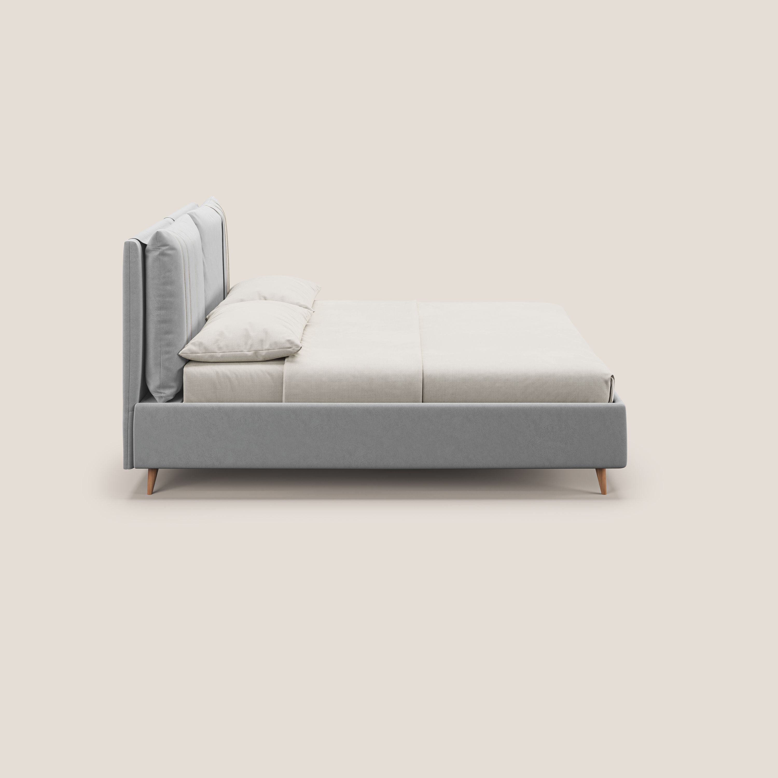 Nathan letto contenitore con cuscini regolabili con tasche in microfibra velluto impermeabile T09 grigio chiaro - divani.store