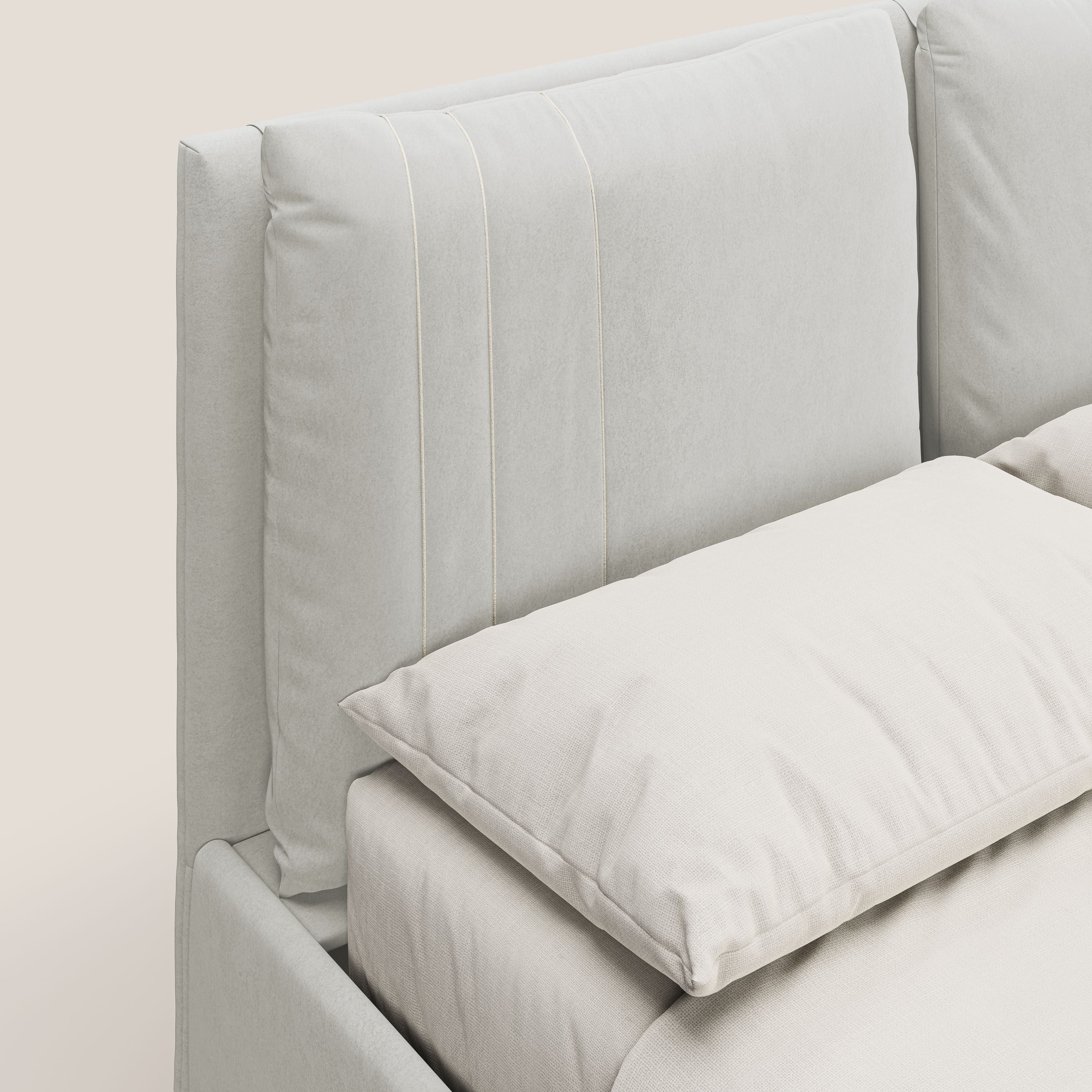 Nathan letto contenitore con cuscini regolabili con tasche in microfibra velluto impermeabile T09 panna - divani.store