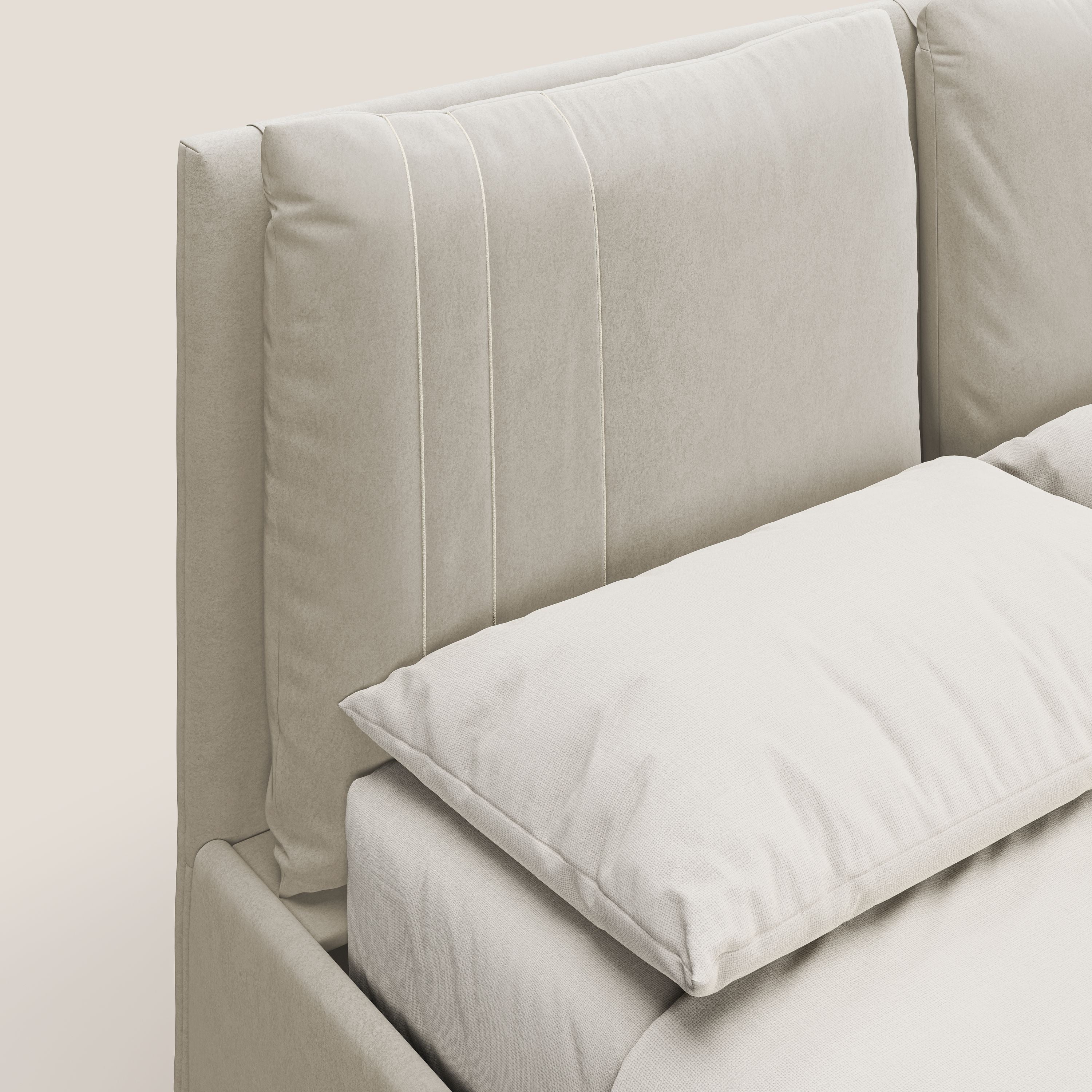 Nathan letto contenitore con cuscini regolabili con tasche in microfibra velluto impermeabile T09 beige - divani.store