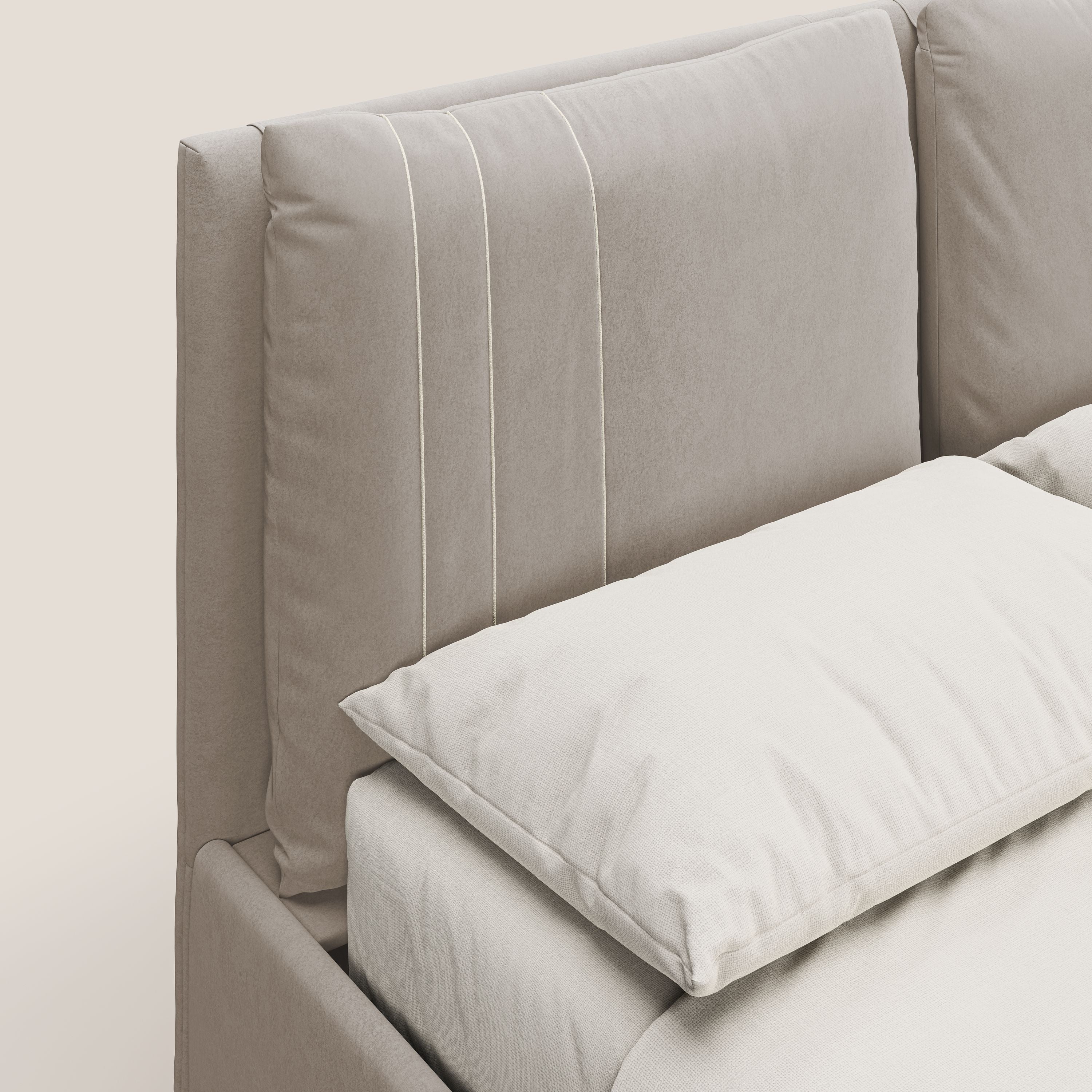 Nathan letto contenitore con cuscini regolabili con tasche in microfibra velluto impermeabile T09 tortora - divani.store