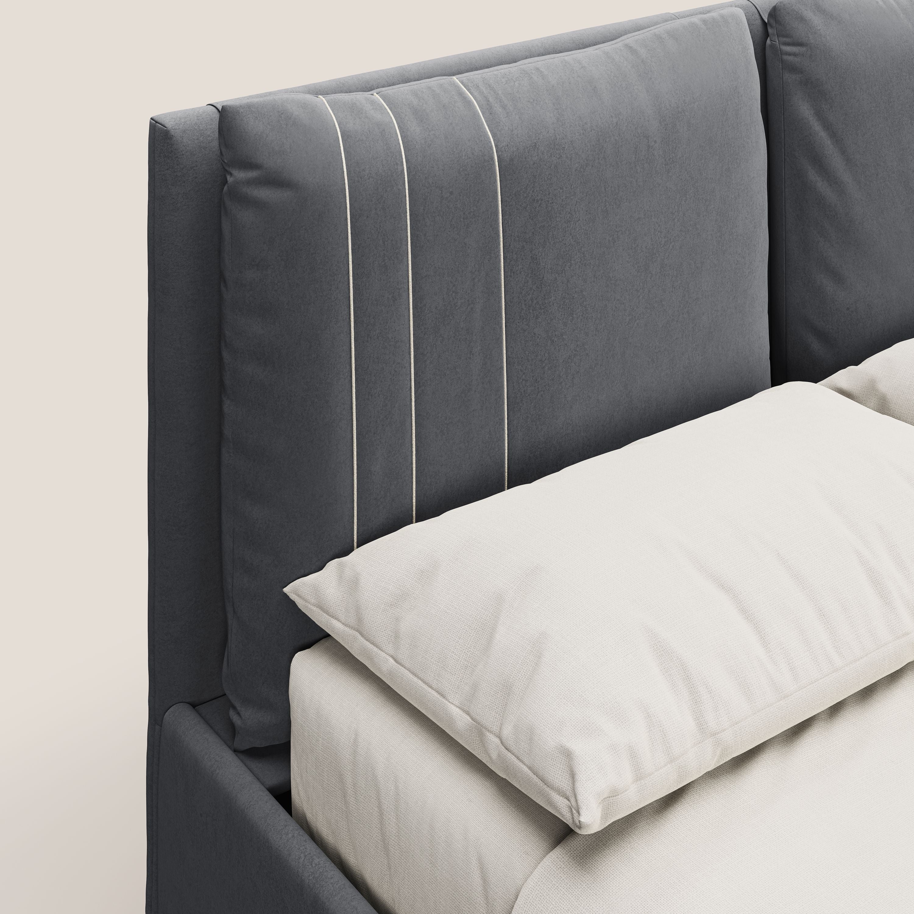 Nathan letto contenitore con cuscini regolabili con tasche in microfibra velluto impermeabile T09 grigio - divani.store