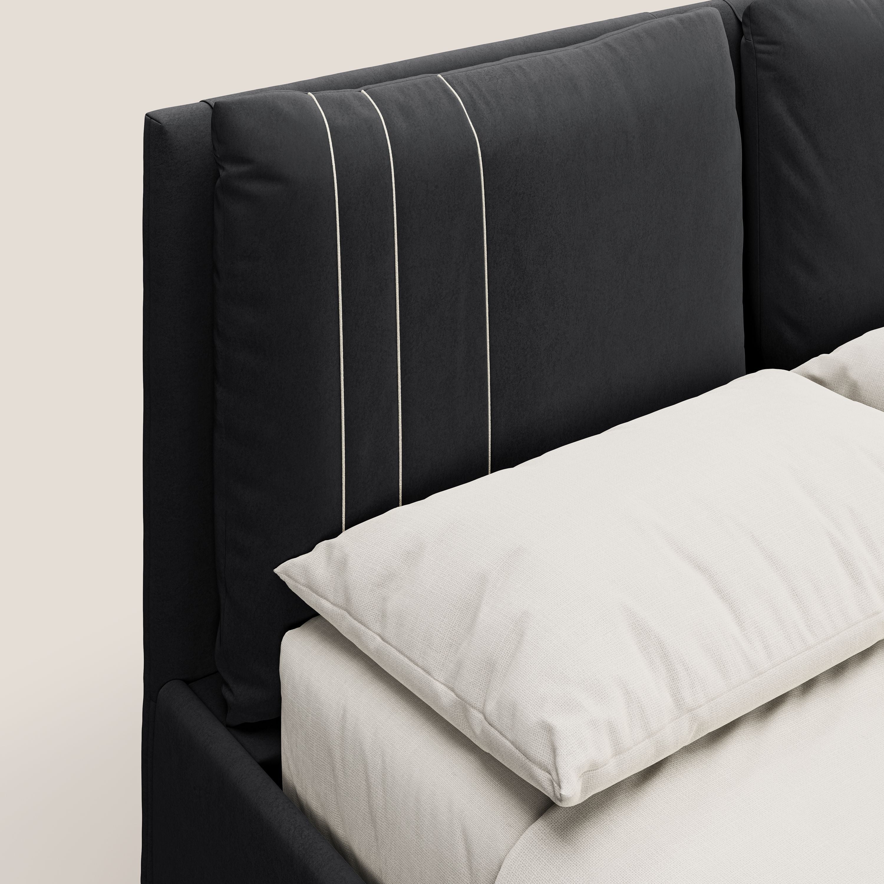 Nathan letto contenitore con cuscini regolabili con tasche in microfibra velluto impermeabile T09 antracite - divani.store