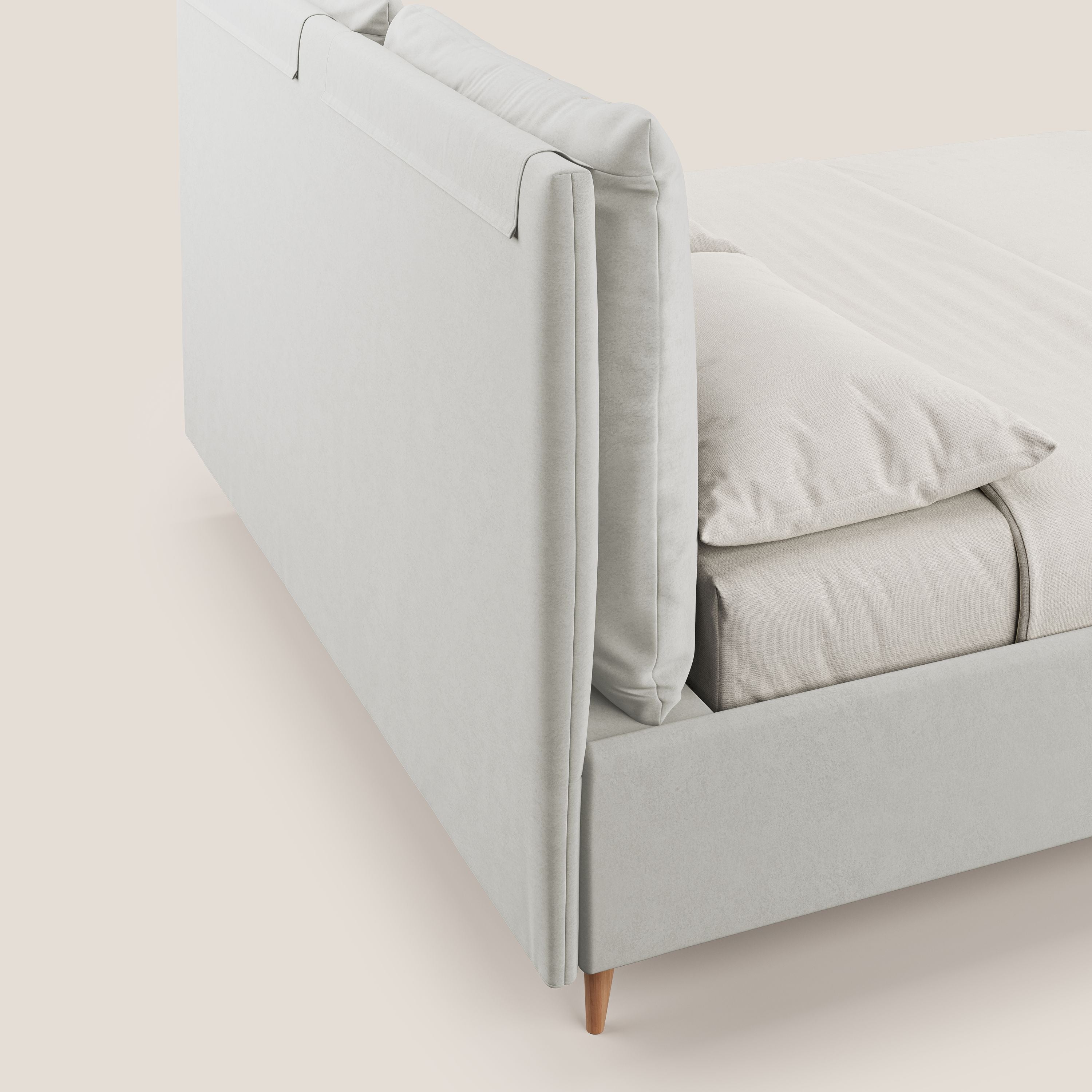 Nathan letto contenitore con cuscini regolabili con tasche in microfibra velluto impermeabile T09 panna - divani.store