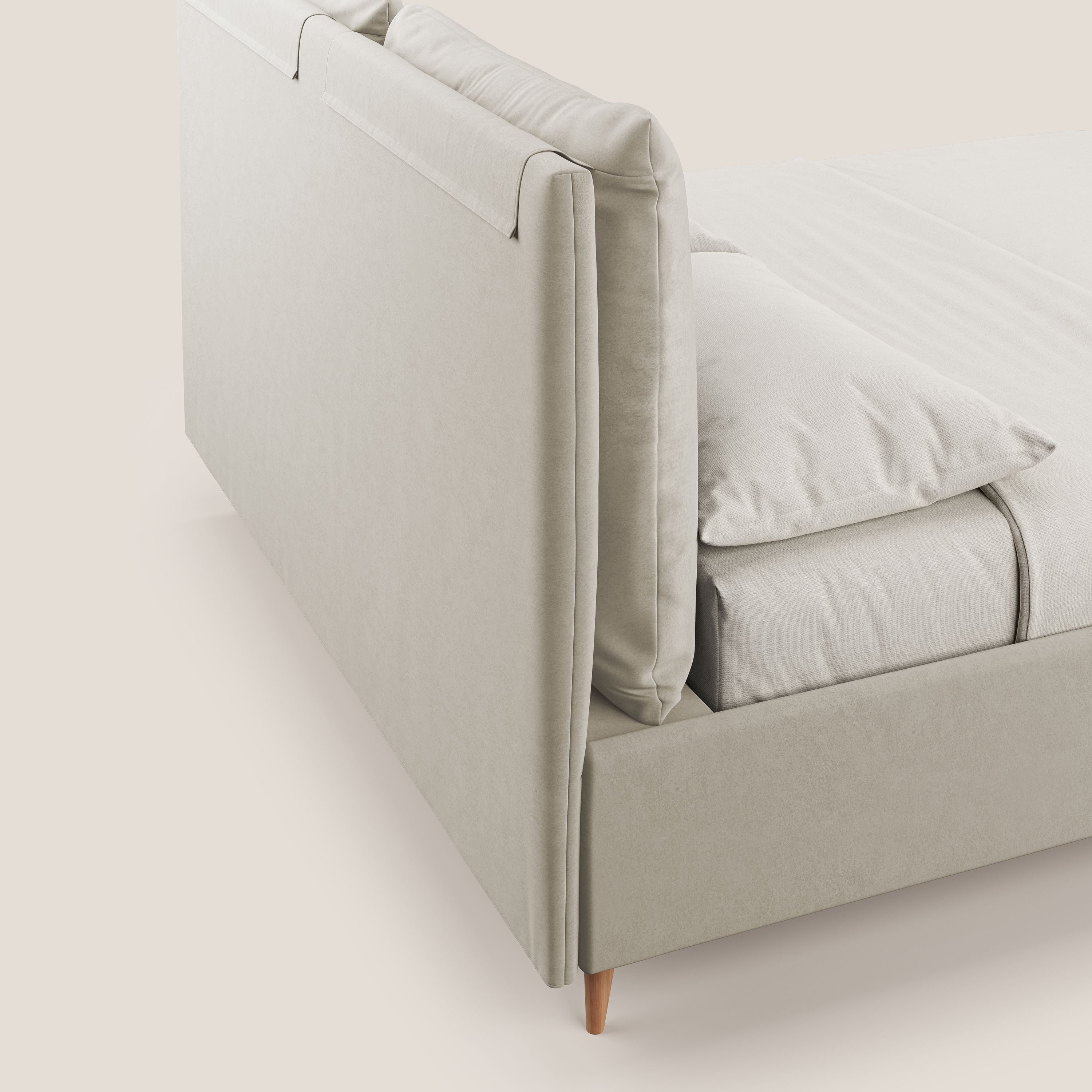 Nathan letto contenitore con cuscini regolabili con tasche in microfibra velluto impermeabile T09 beige - divani.store