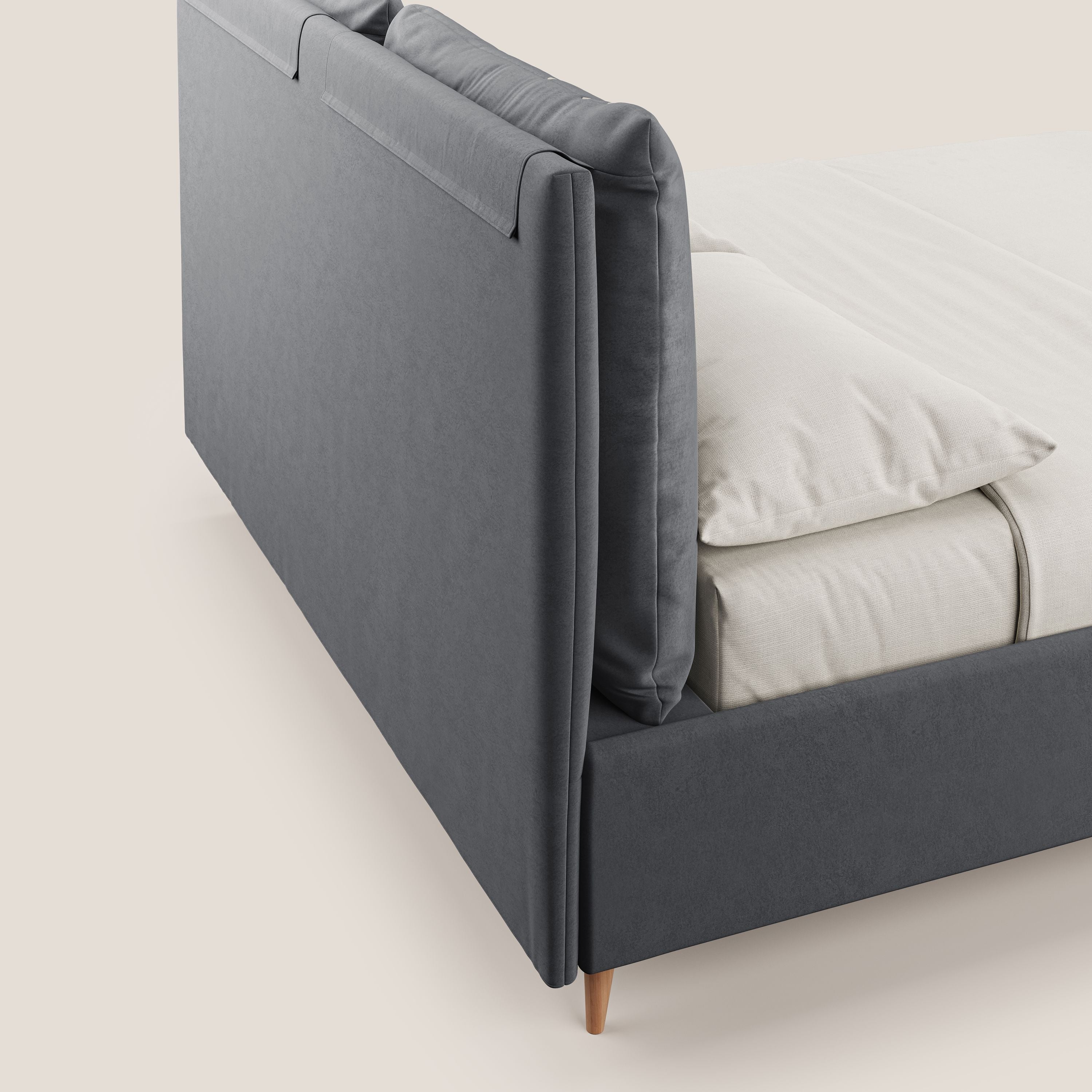 Nathan letto contenitore con cuscini regolabili con tasche in microfibra velluto impermeabile T09 grigio - divani.store