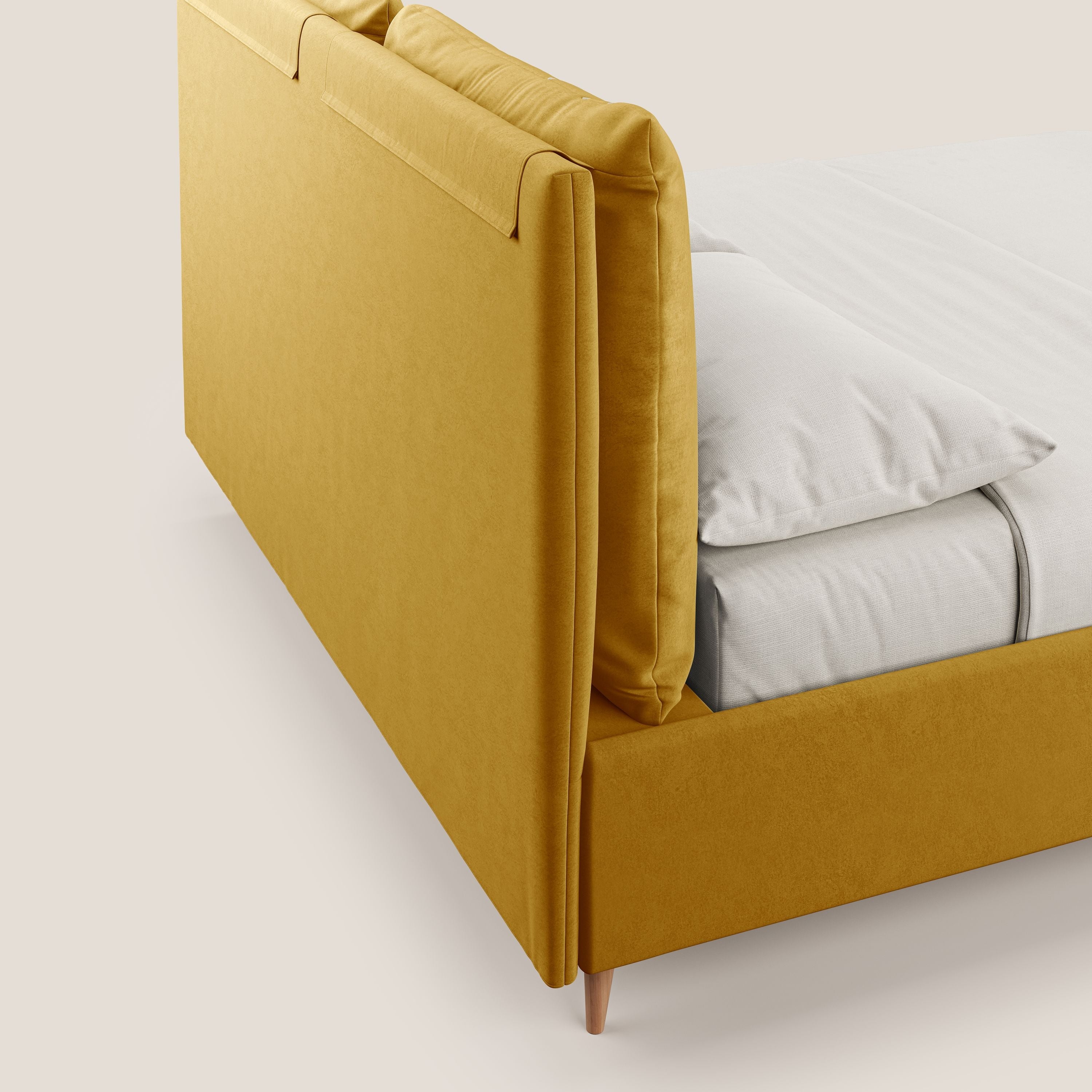 Nathan letto contenitore con cuscini regolabili con tasche in microfibra velluto impermeabile T09 giallo - divani.store