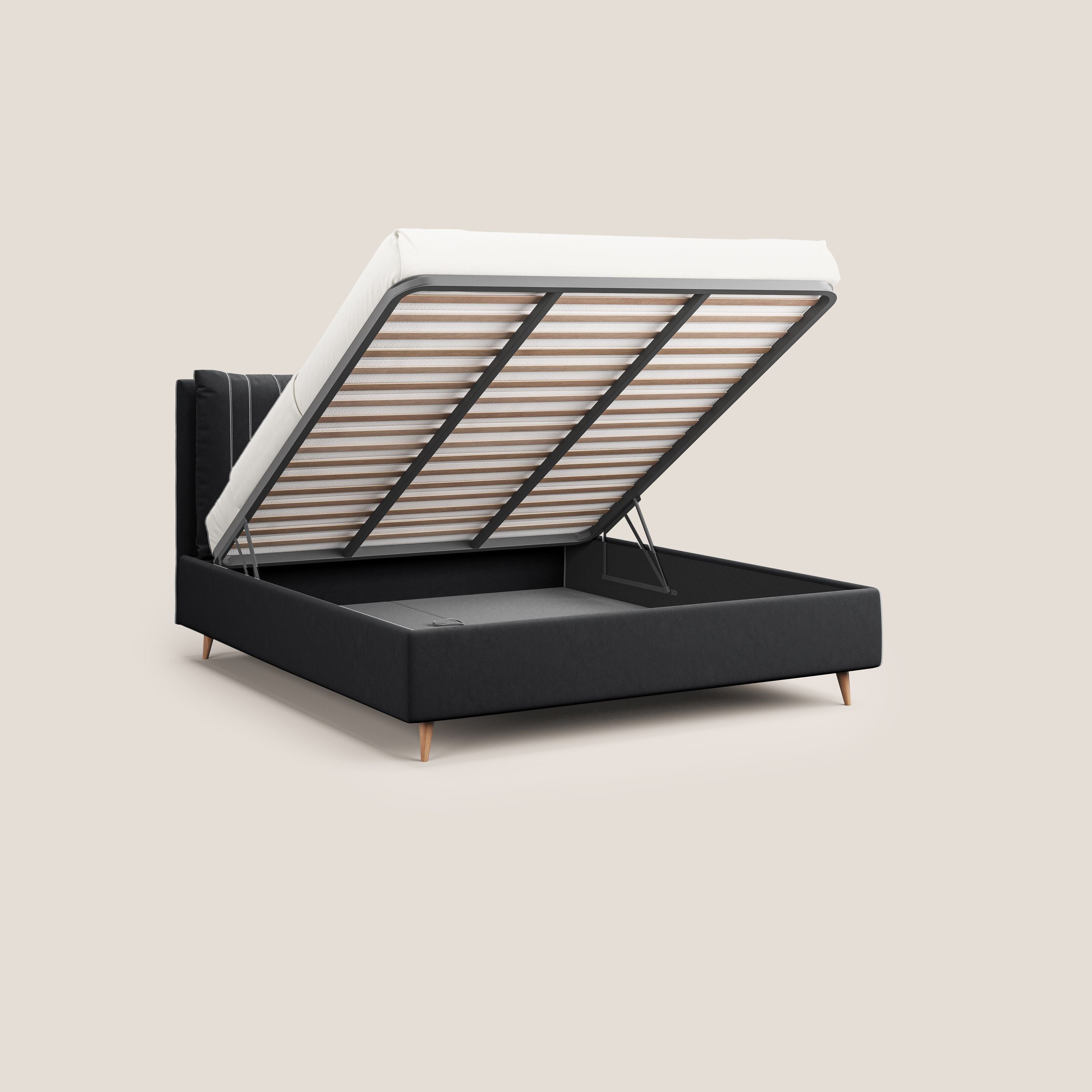 Nathan letto contenitore con cuscini regolabili con tasche in microfibra velluto impermeabile T09 antracite - divani.store