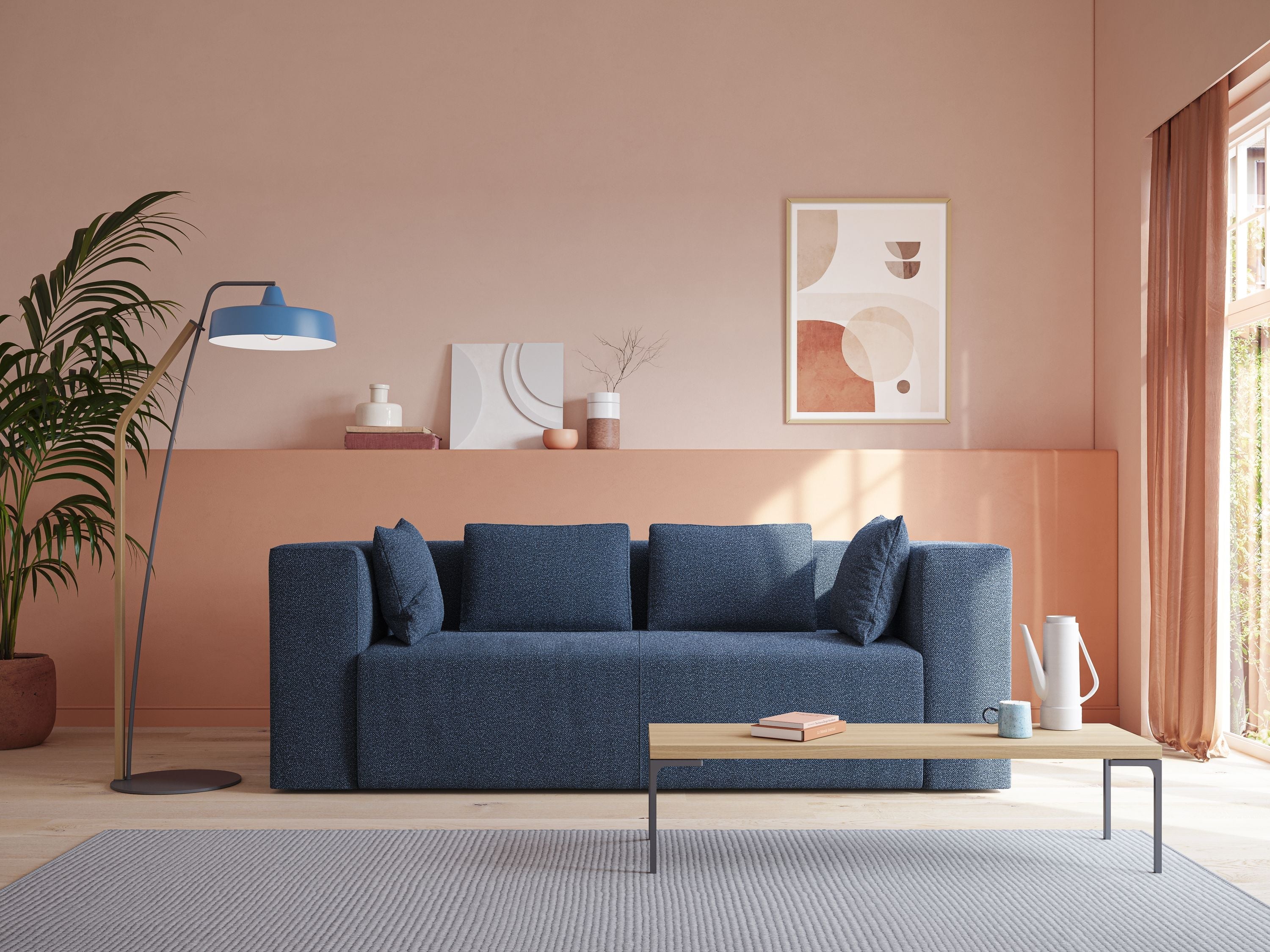 Nettuno divano moderno componibile in morbido tessuto bouclè T07 blu - divani.store