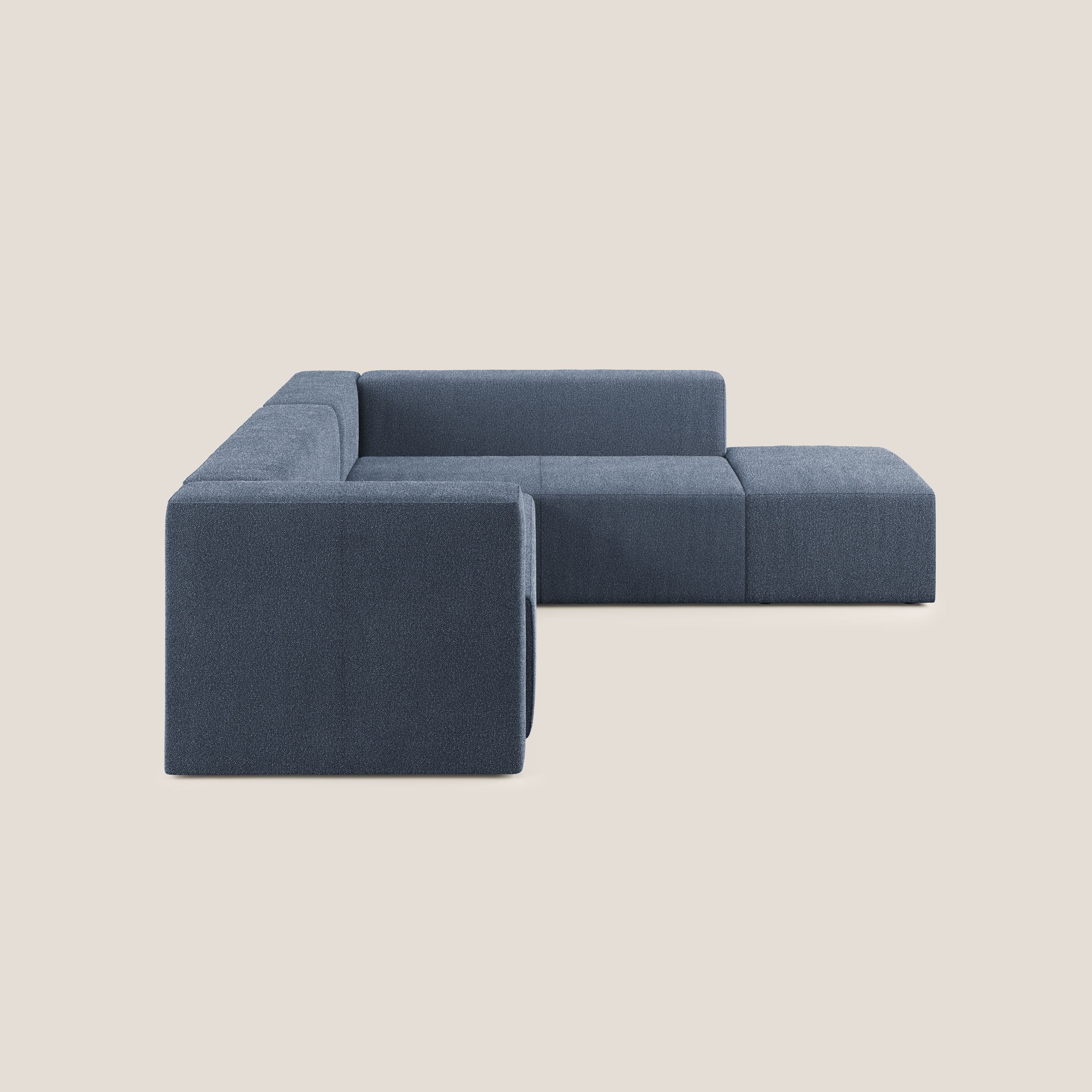 Nettuno divano angolare modulare componibile in morbido tessuto bouclè T07 blu - divani.store