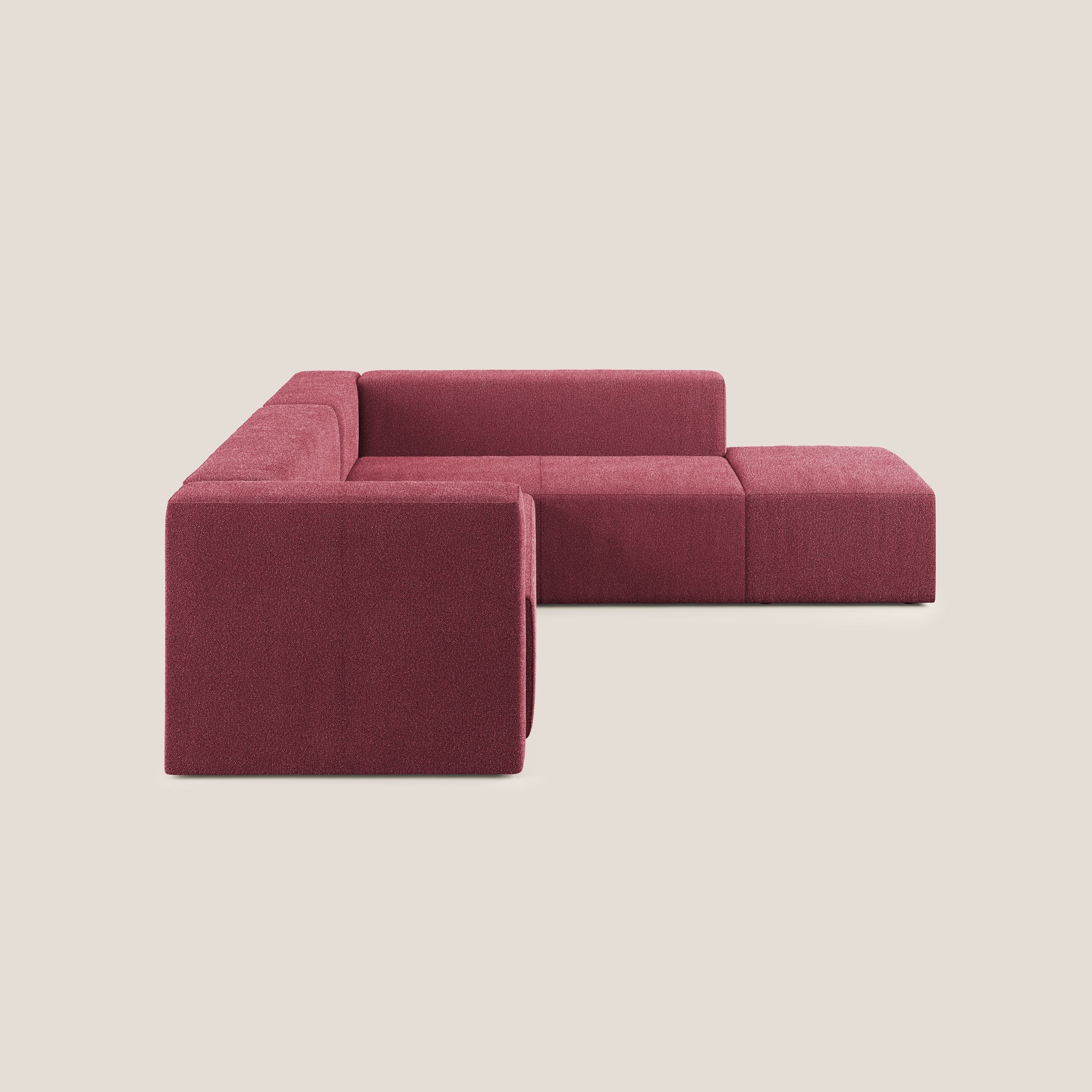Nettuno divano angolare modulare componibile in morbido tessuto bouclè T07 rosso - divani.store