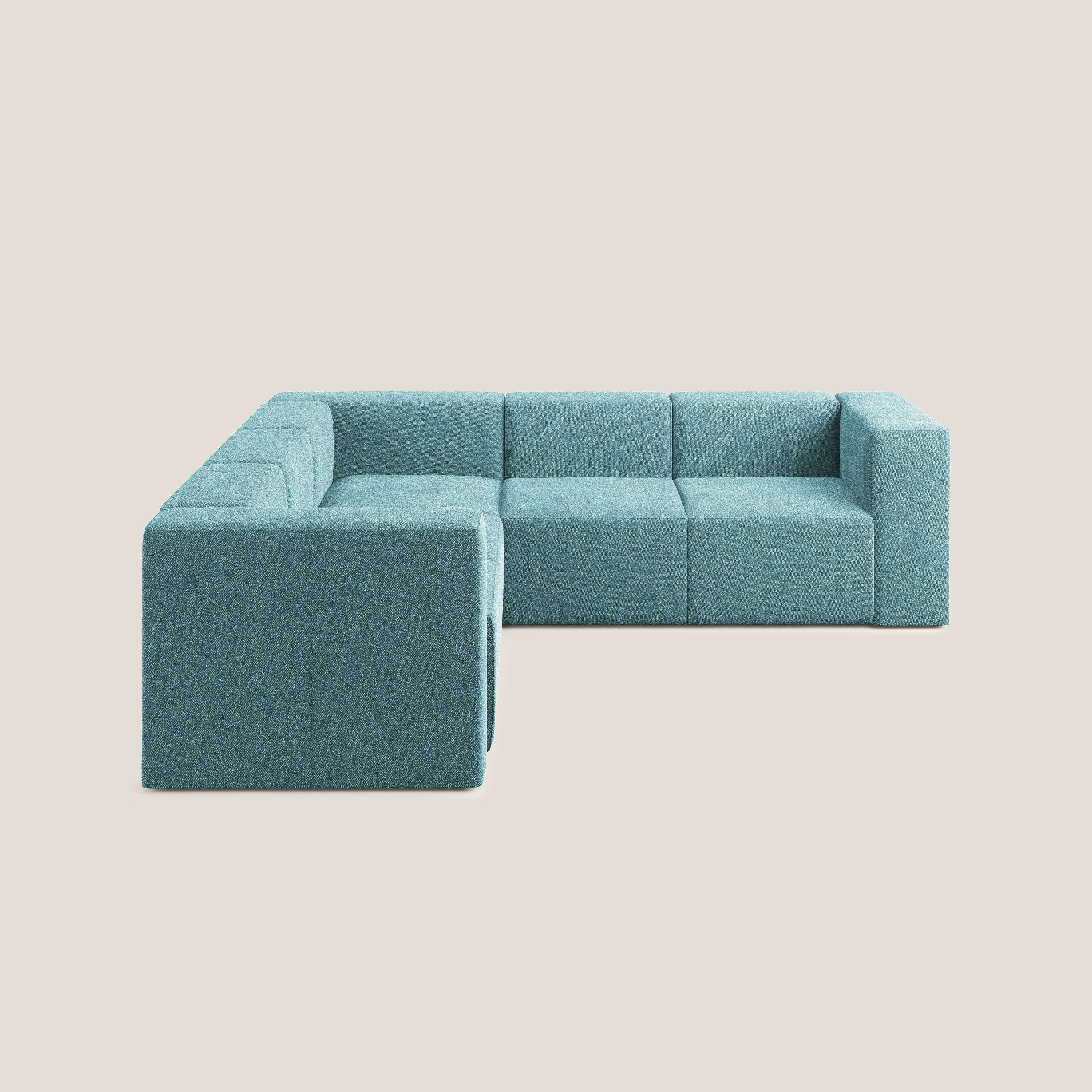 Nettuno divano angolare componibile reversibile in morbido tessuto bouclè T07 azzurro - divani.store