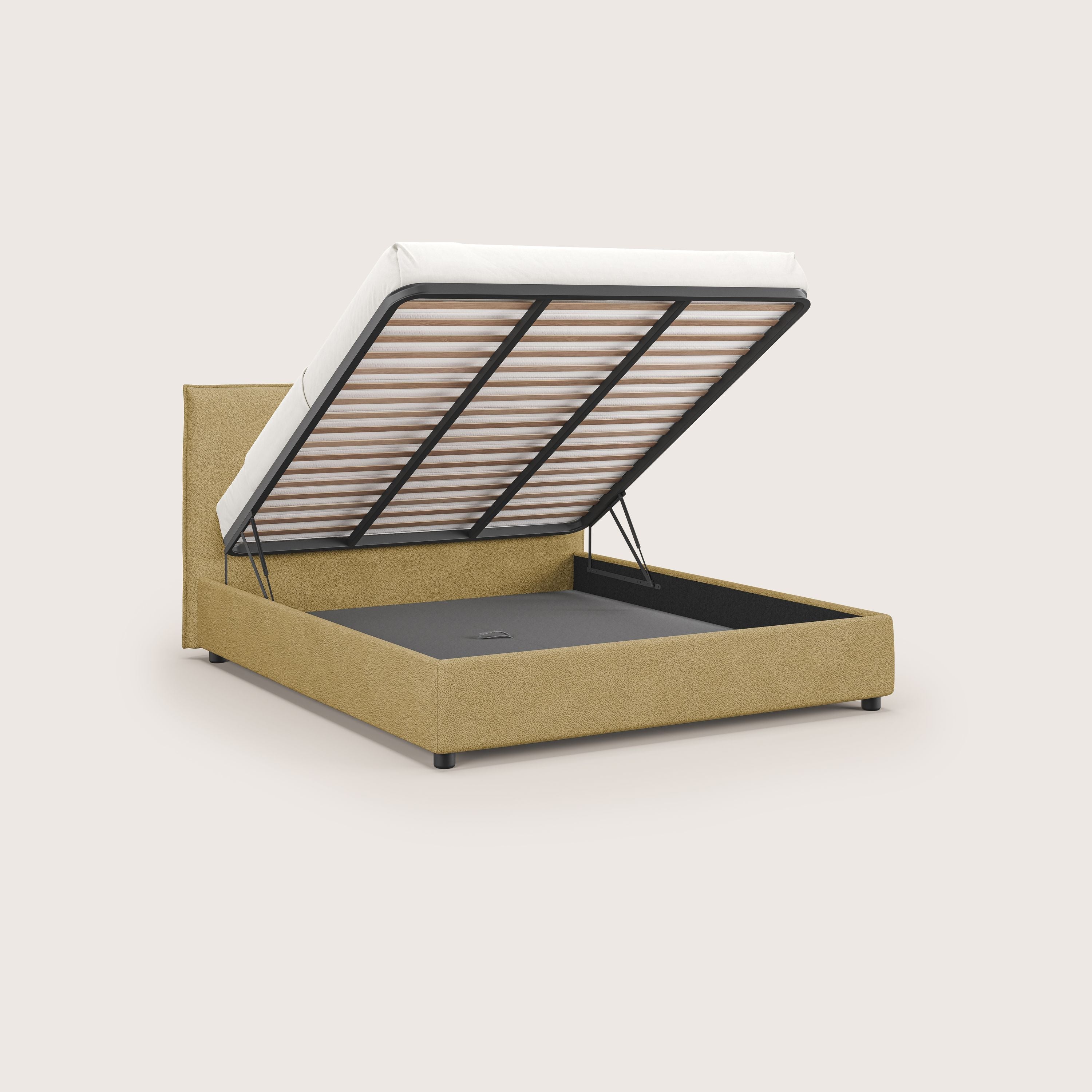 Nina letto contenitore dal design minimal in microfibra effetto pelle smacchiabile T15 giallo - divani.store