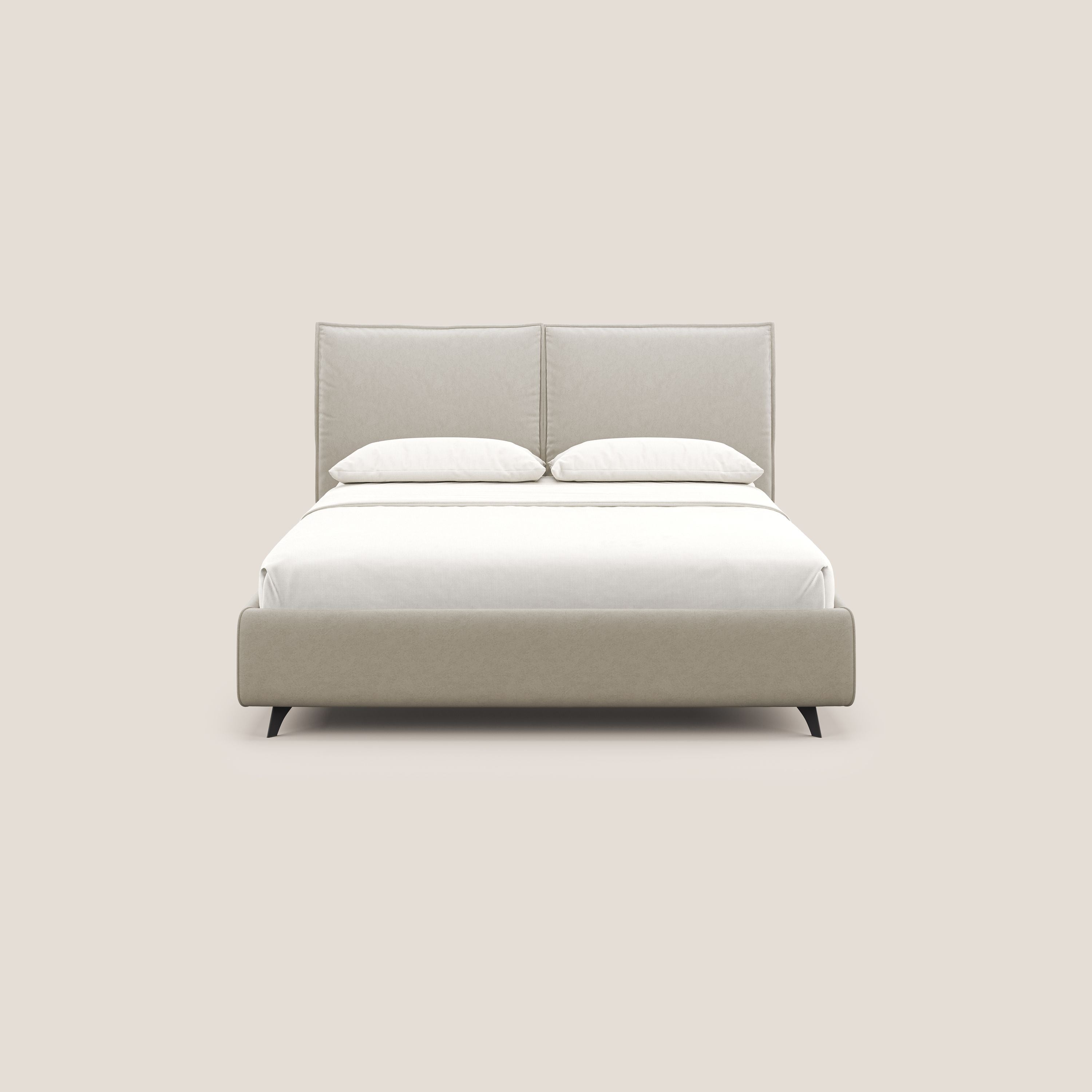 Nives letto imbottito contenitore sfoderabile in microfibra velluto impermeabile T09 beige - divani.store