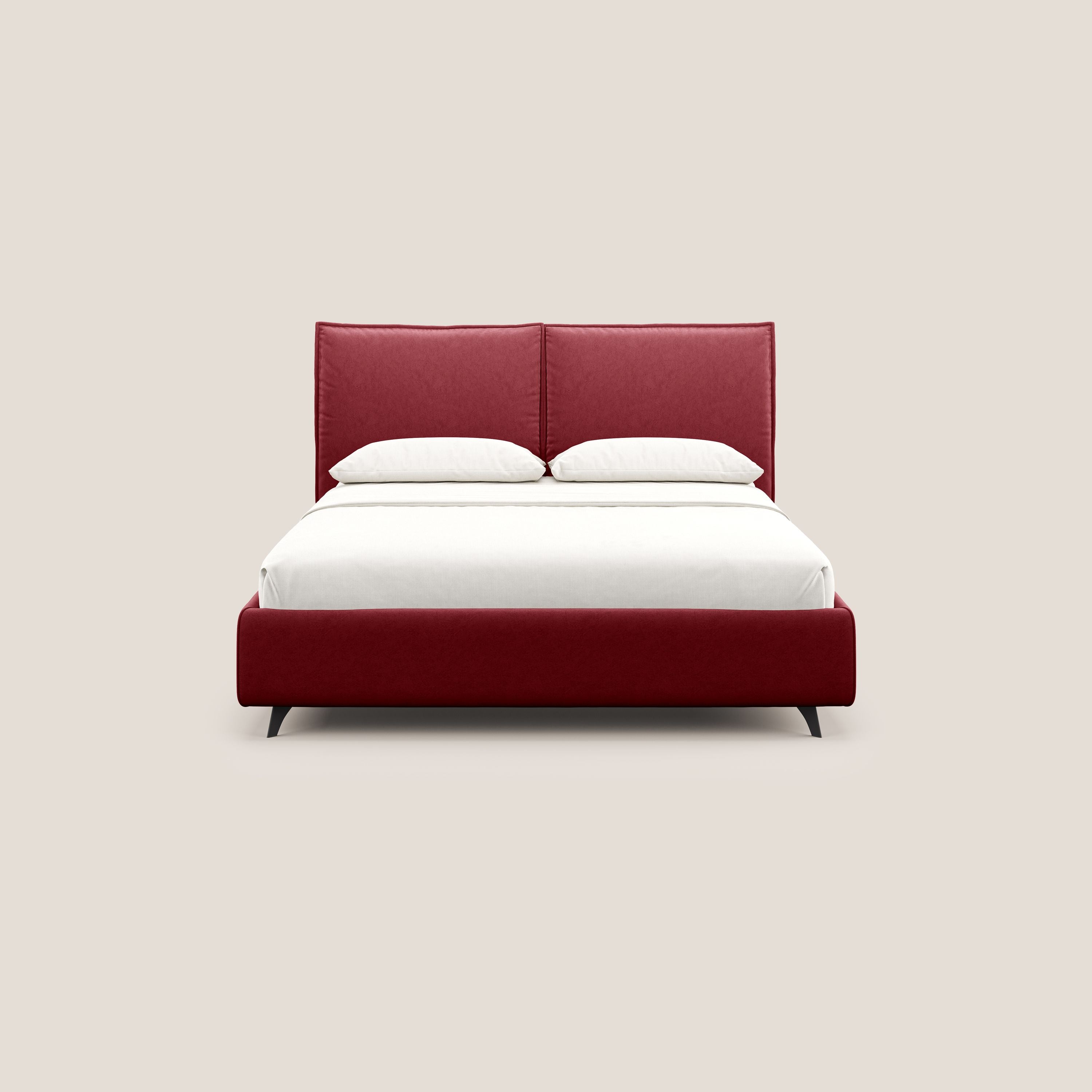 Nives letto imbottito contenitore sfoderabile in microfibra velluto impermeabile T09 rosso - divani.store