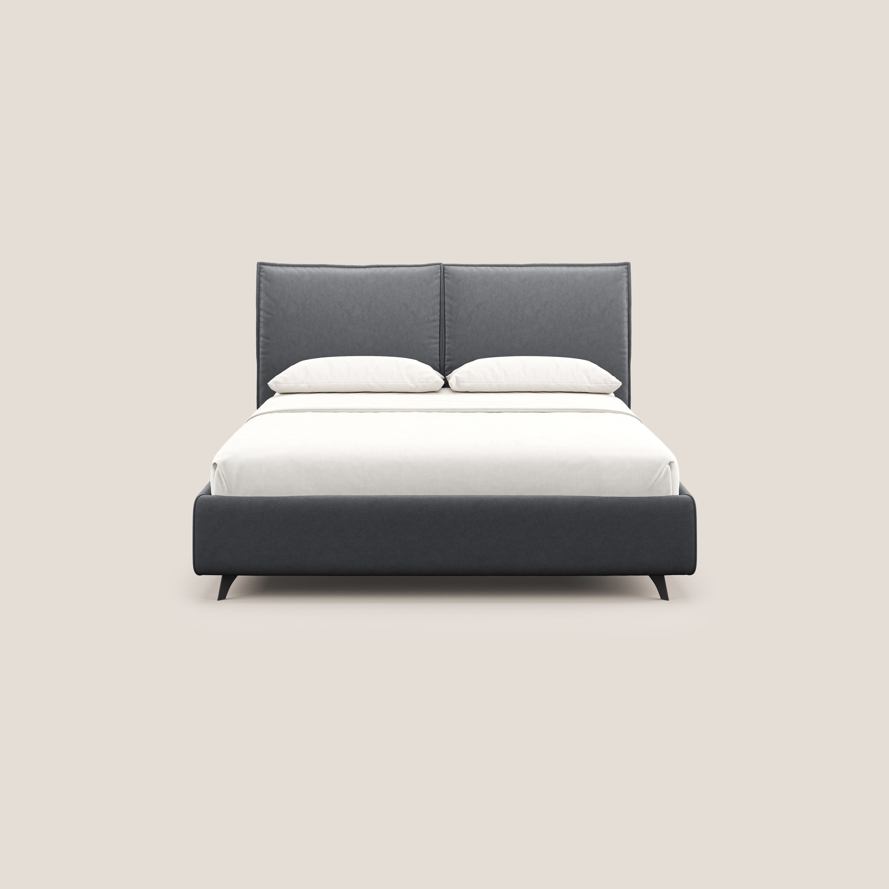 Nives letto imbottito contenitore sfoderabile in microfibra velluto impermeabile T09 grigio - divani.store