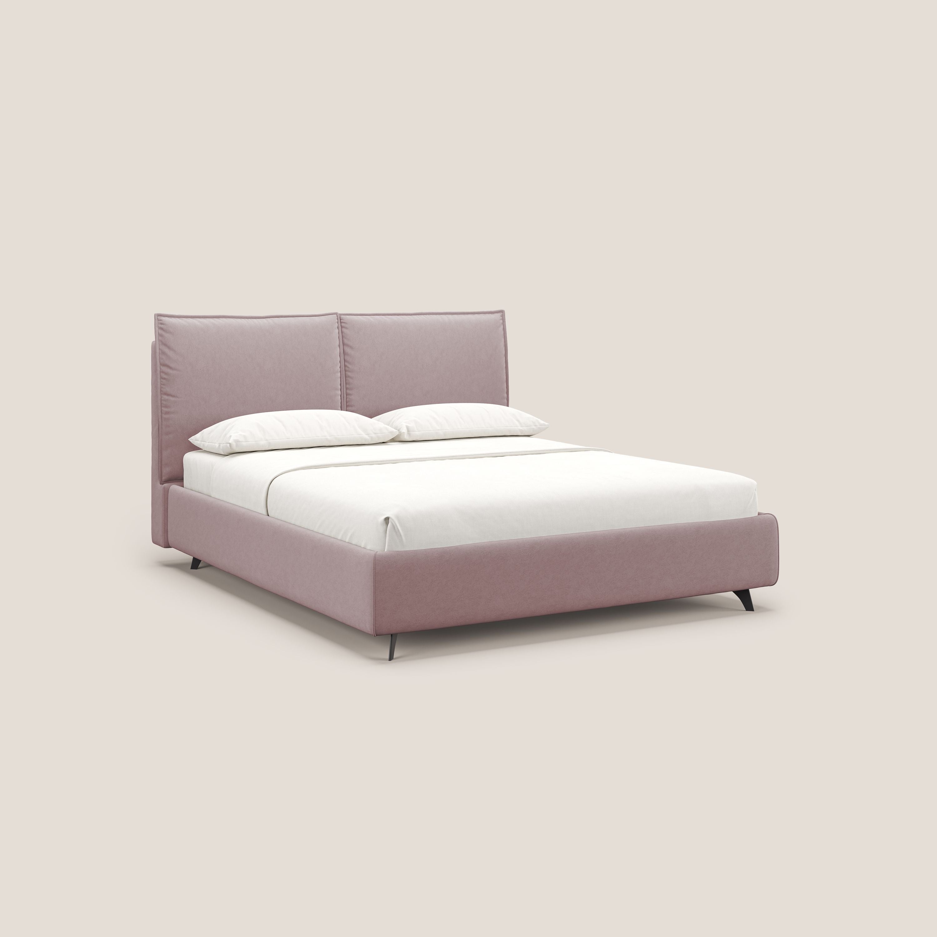 Nives letto imbottito contenitore sfoderabile in microfibra velluto impermeabile T09 rosa - divani.store