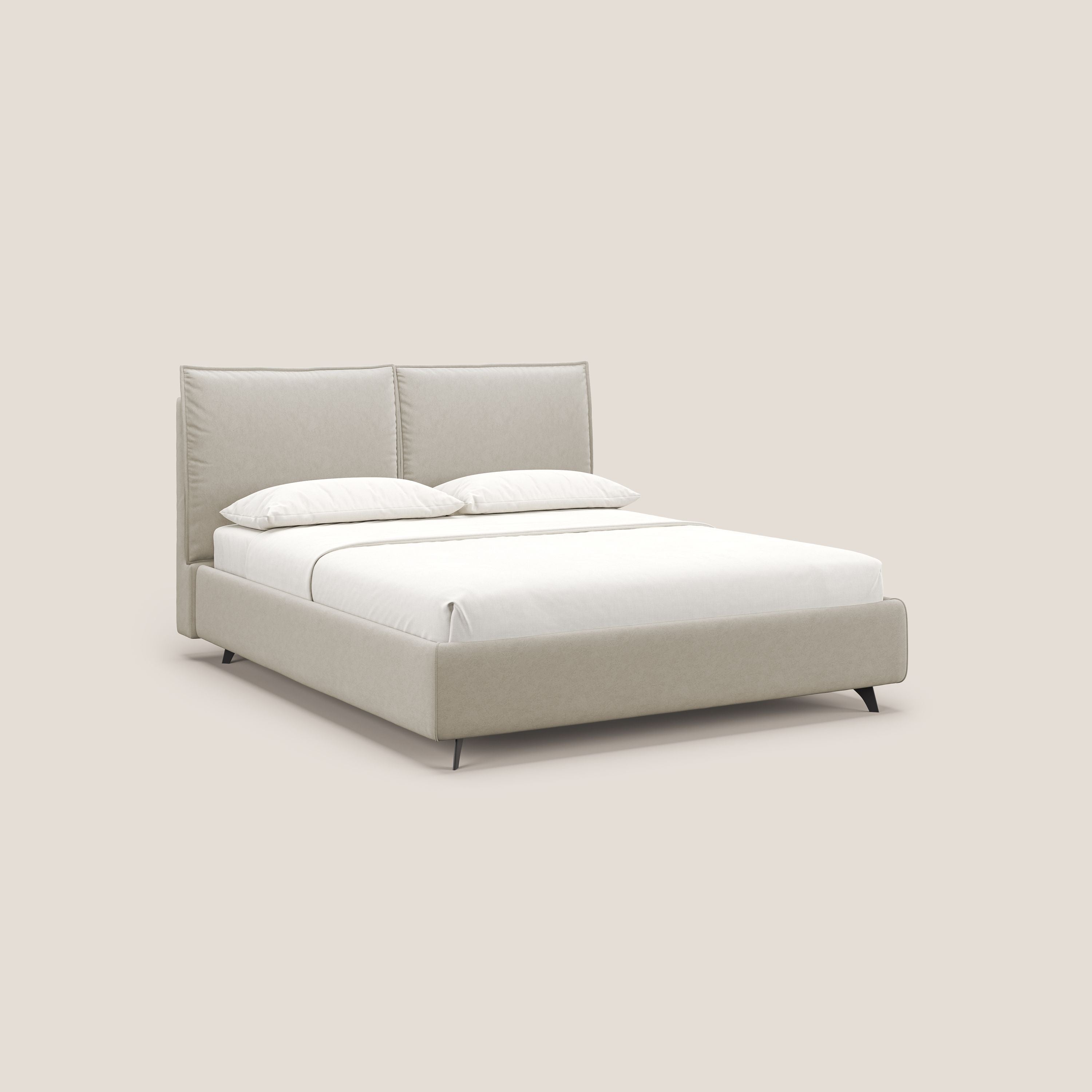 Nives letto imbottito contenitore sfoderabile in microfibra velluto impermeabile T09 beige - divani.store