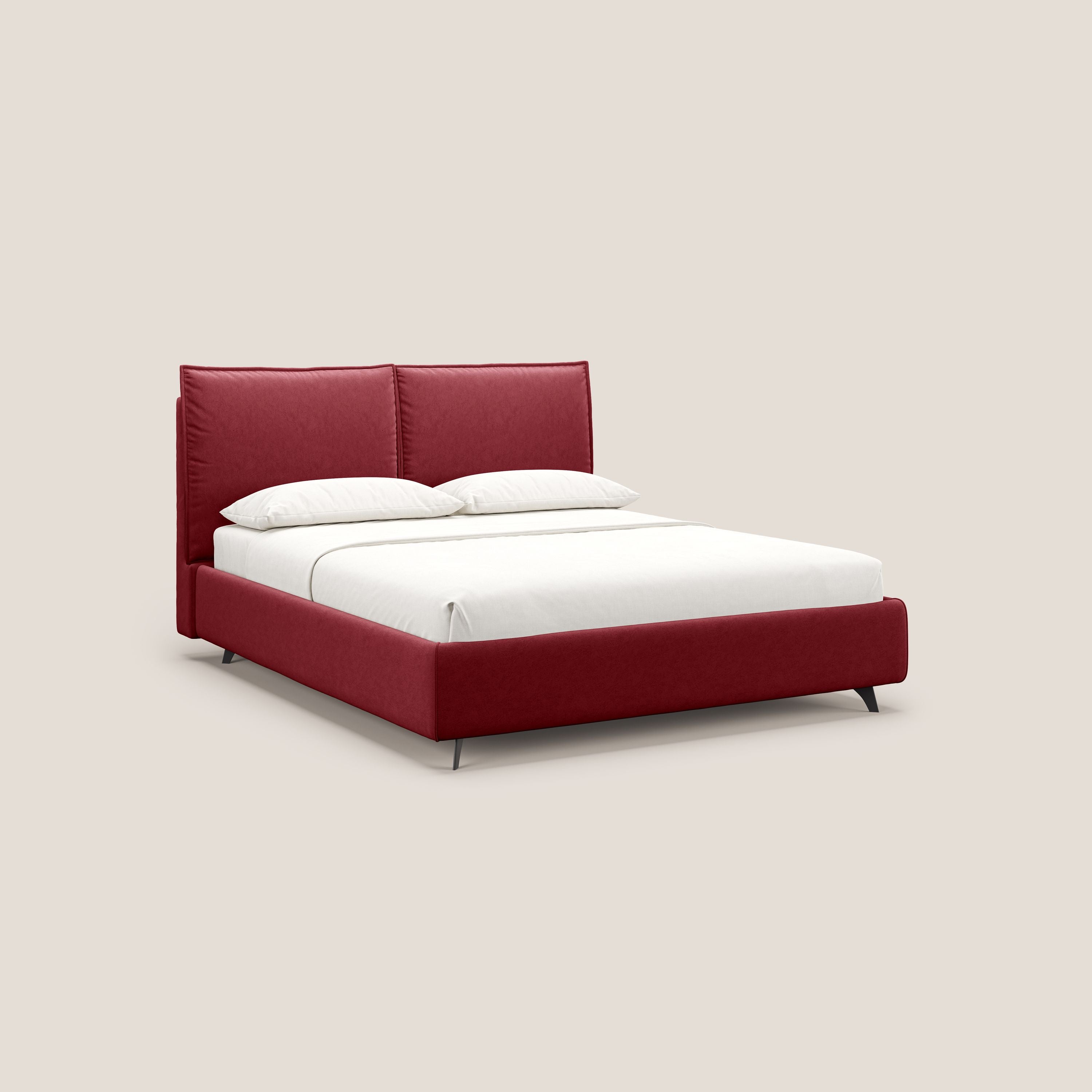 Nives letto imbottito contenitore sfoderabile in microfibra velluto impermeabile T09 rosso - divani.store