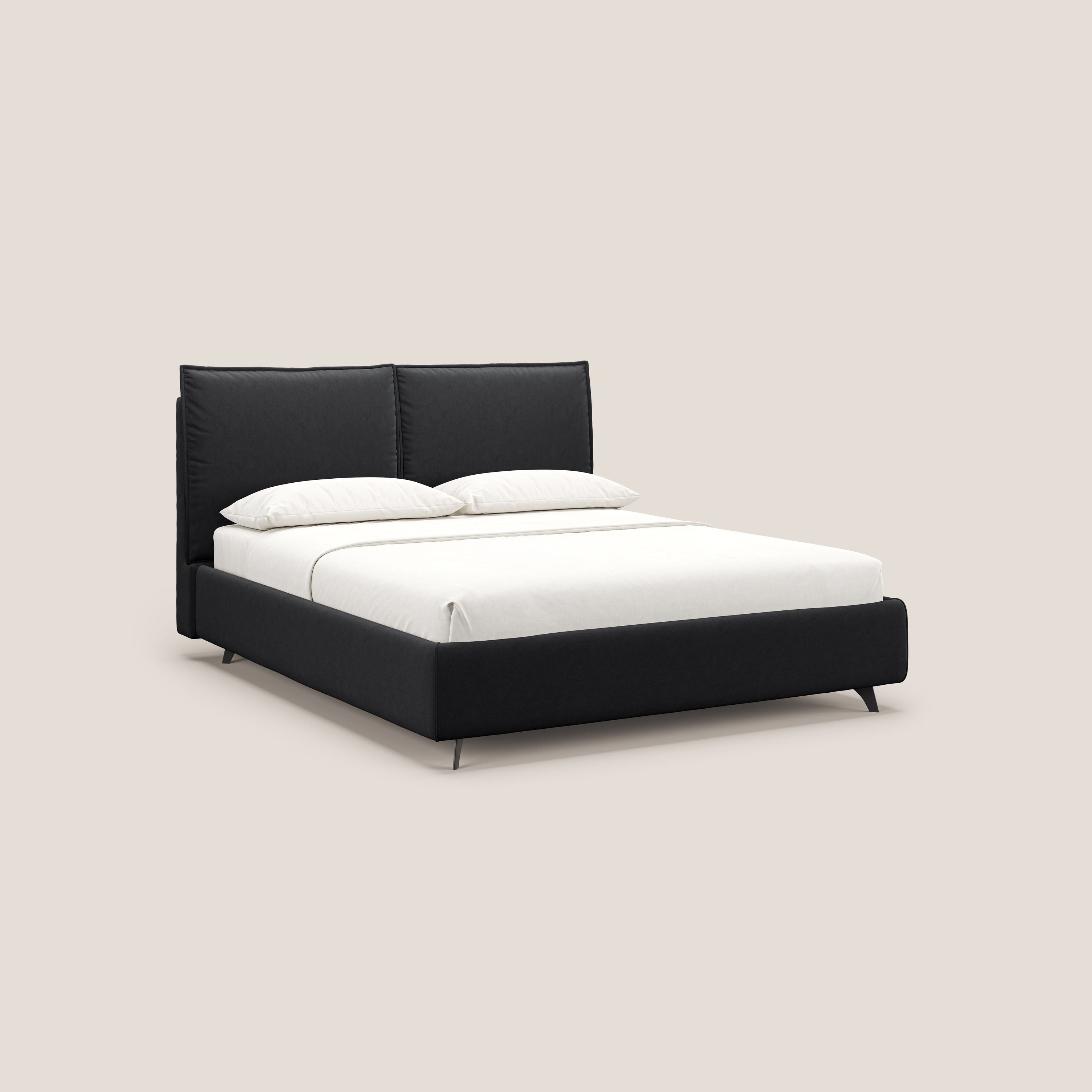 Nives letto imbottito contenitore sfoderabile in microfibra velluto impermeabile T09 antracite - divani.store