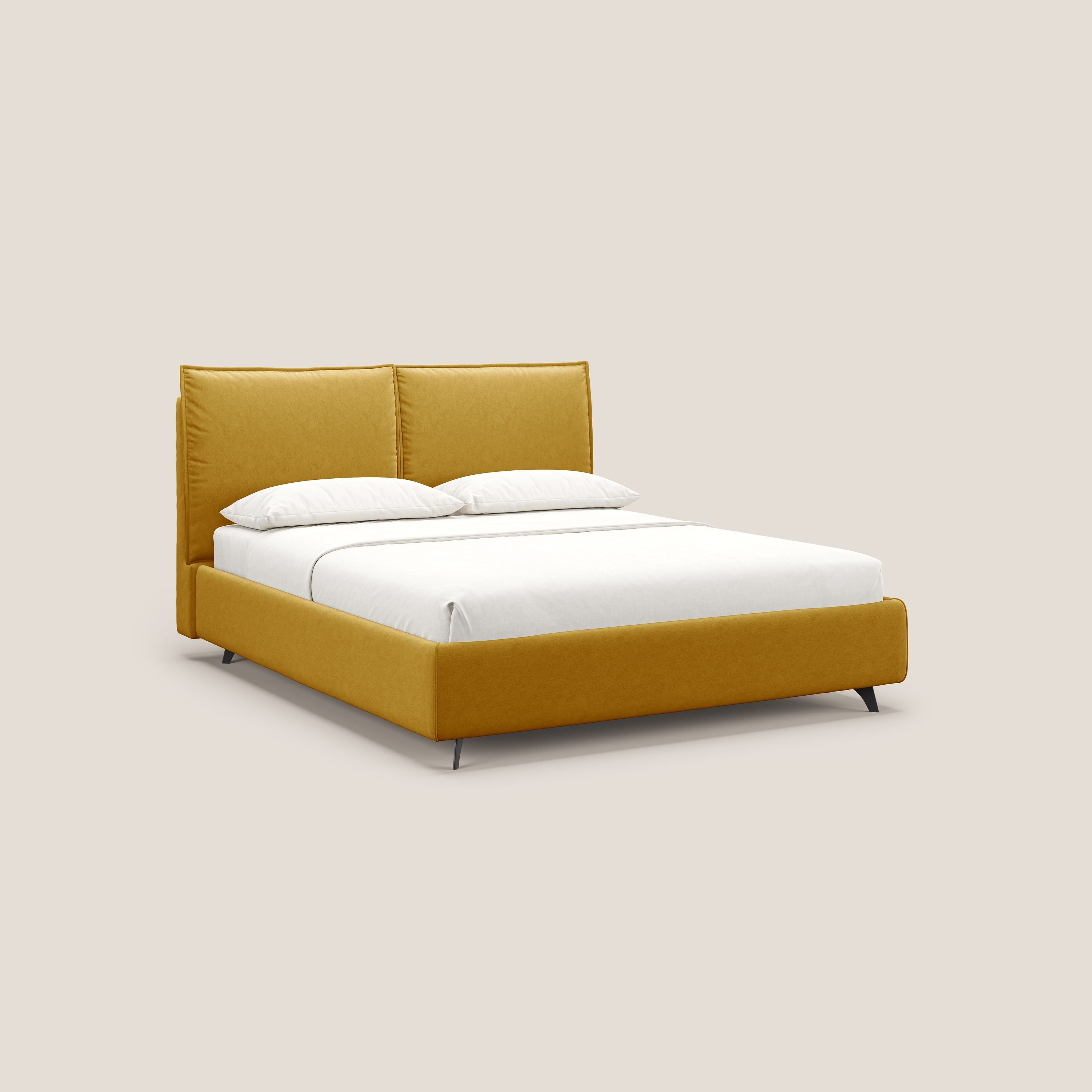Nives letto imbottito contenitore sfoderabile in microfibra velluto impermeabile T09 giallo - divani.store