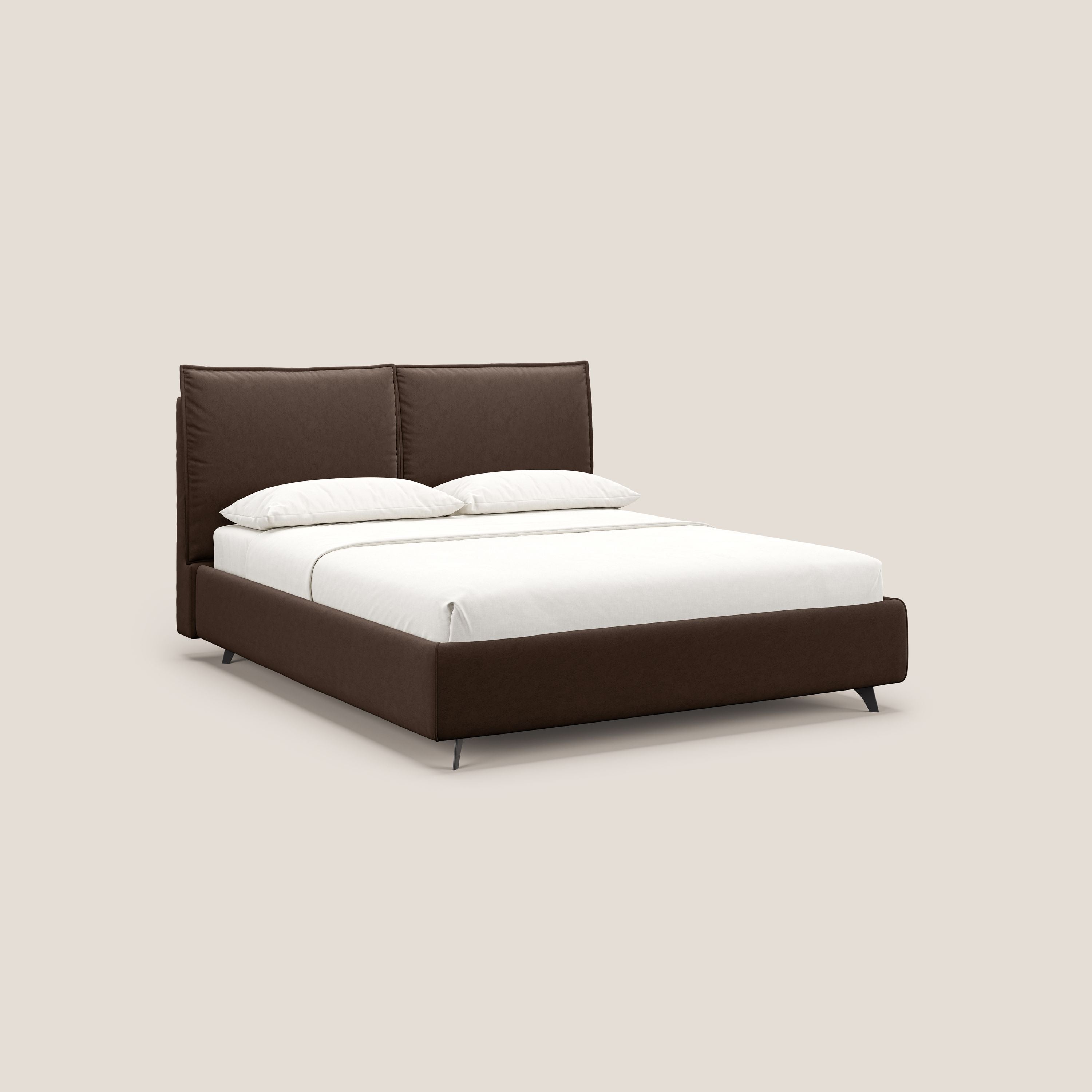 Nives letto imbottito contenitore sfoderabile in microfibra velluto impermeabile T09 marrone - divani.store