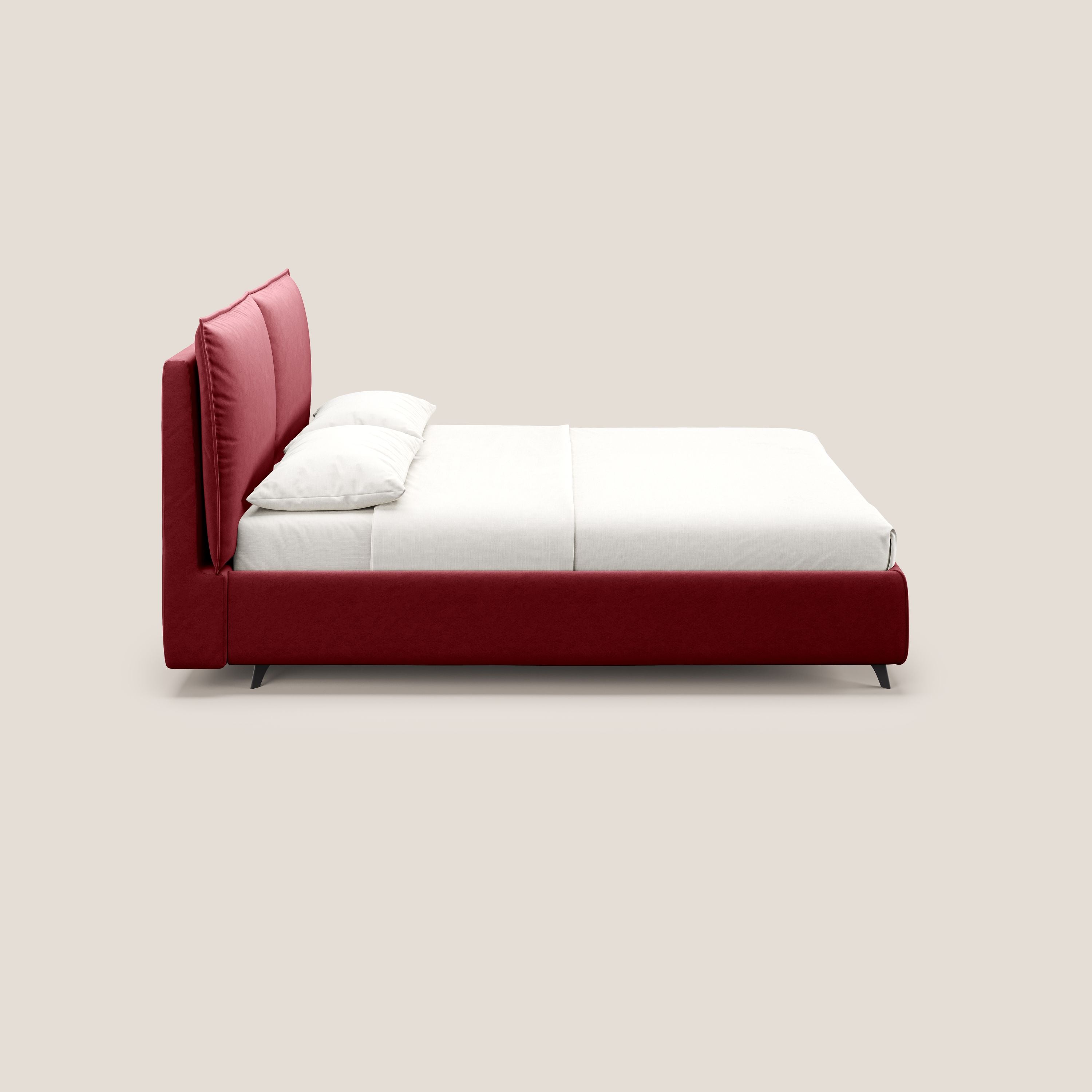 Nives letto imbottito contenitore sfoderabile in microfibra velluto impermeabile T09 rosso - divani.store