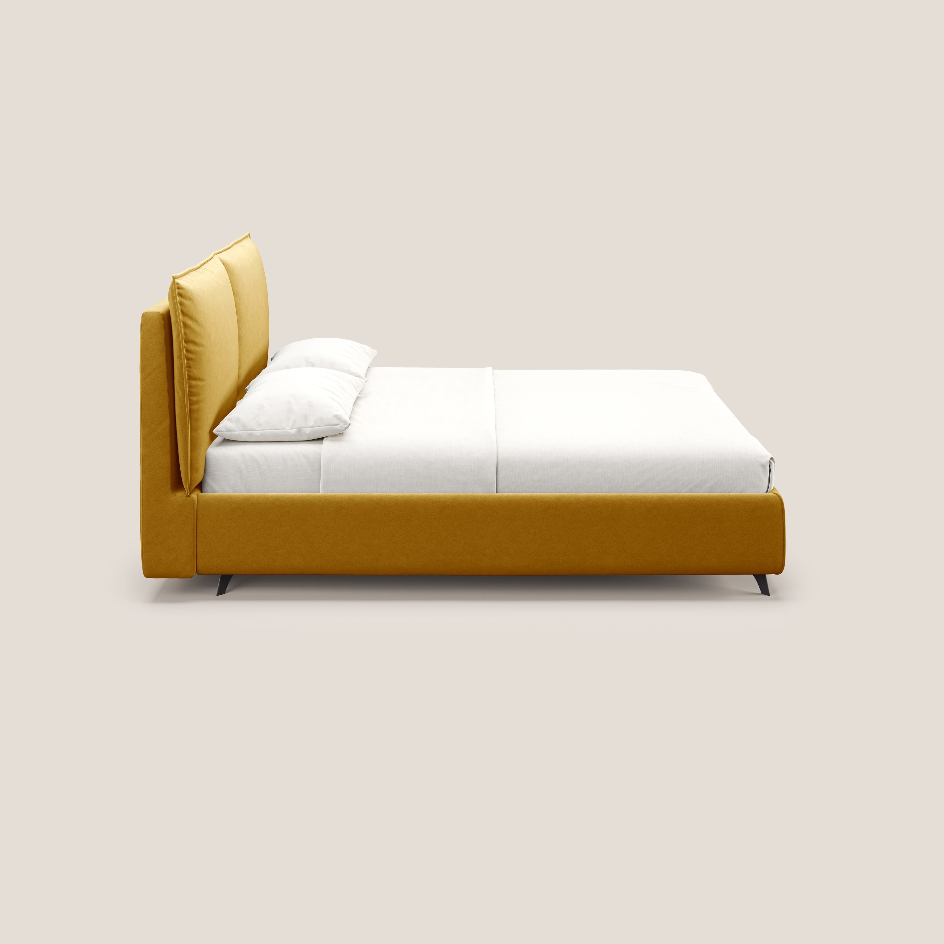 Nives letto imbottito contenitore sfoderabile in microfibra velluto impermeabile T09 giallo - divani.store