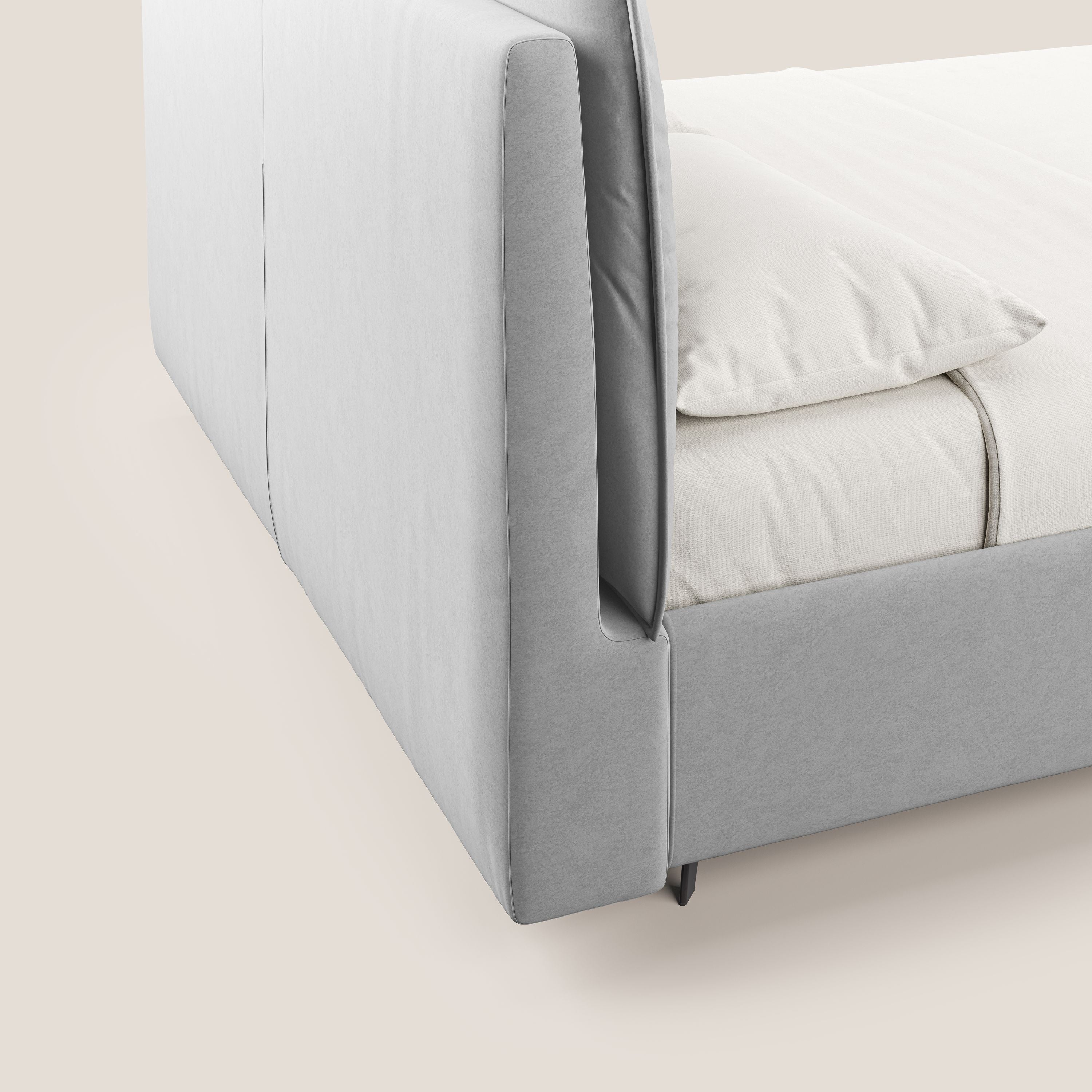 Nives letto imbottito contenitore sfoderabile in microfibra velluto impermeabile T09 grigio chiaro - divani.store