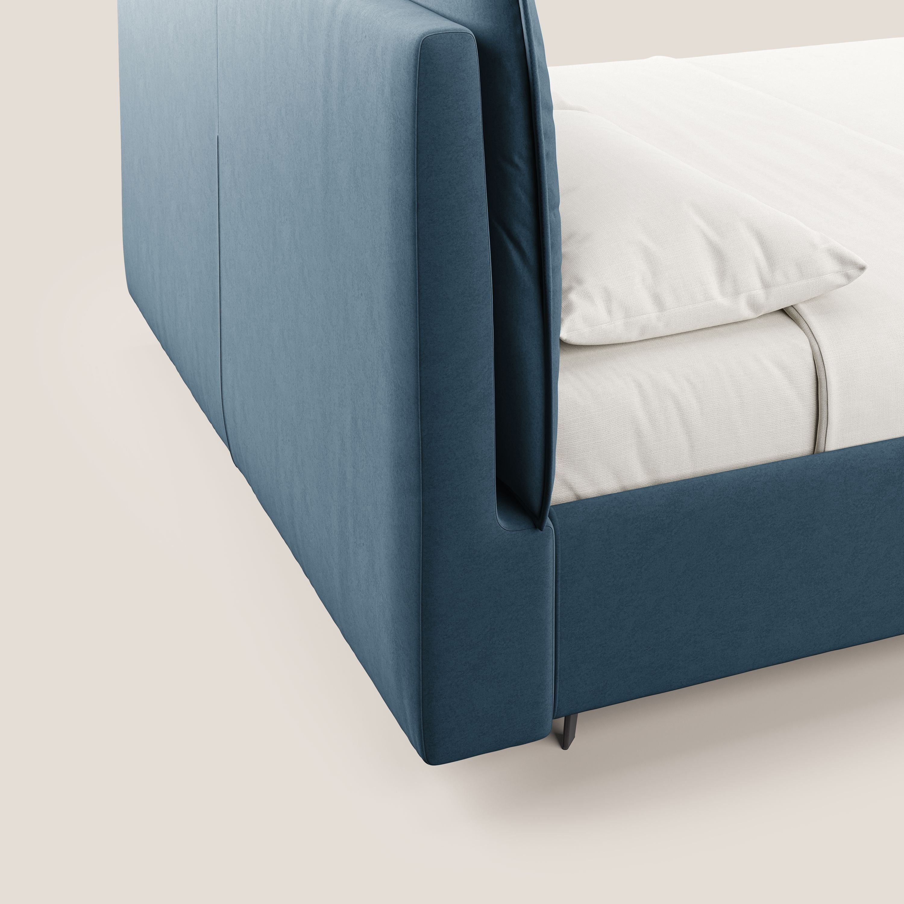 Nives letto imbottito contenitore sfoderabile in microfibra velluto impermeabile T09 blu - divani.store