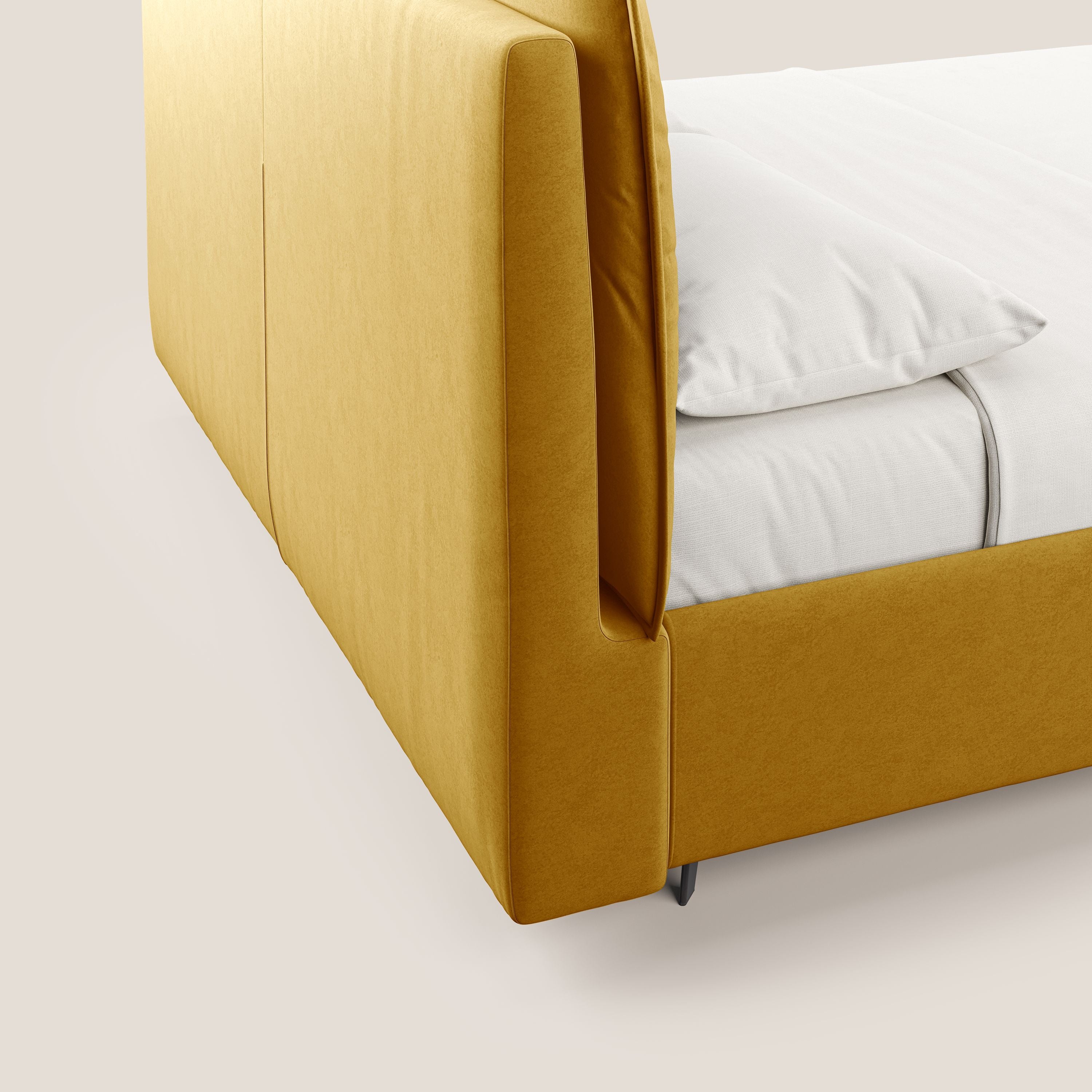 Nives letto imbottito contenitore sfoderabile in microfibra velluto impermeabile T09 giallo - divani.store