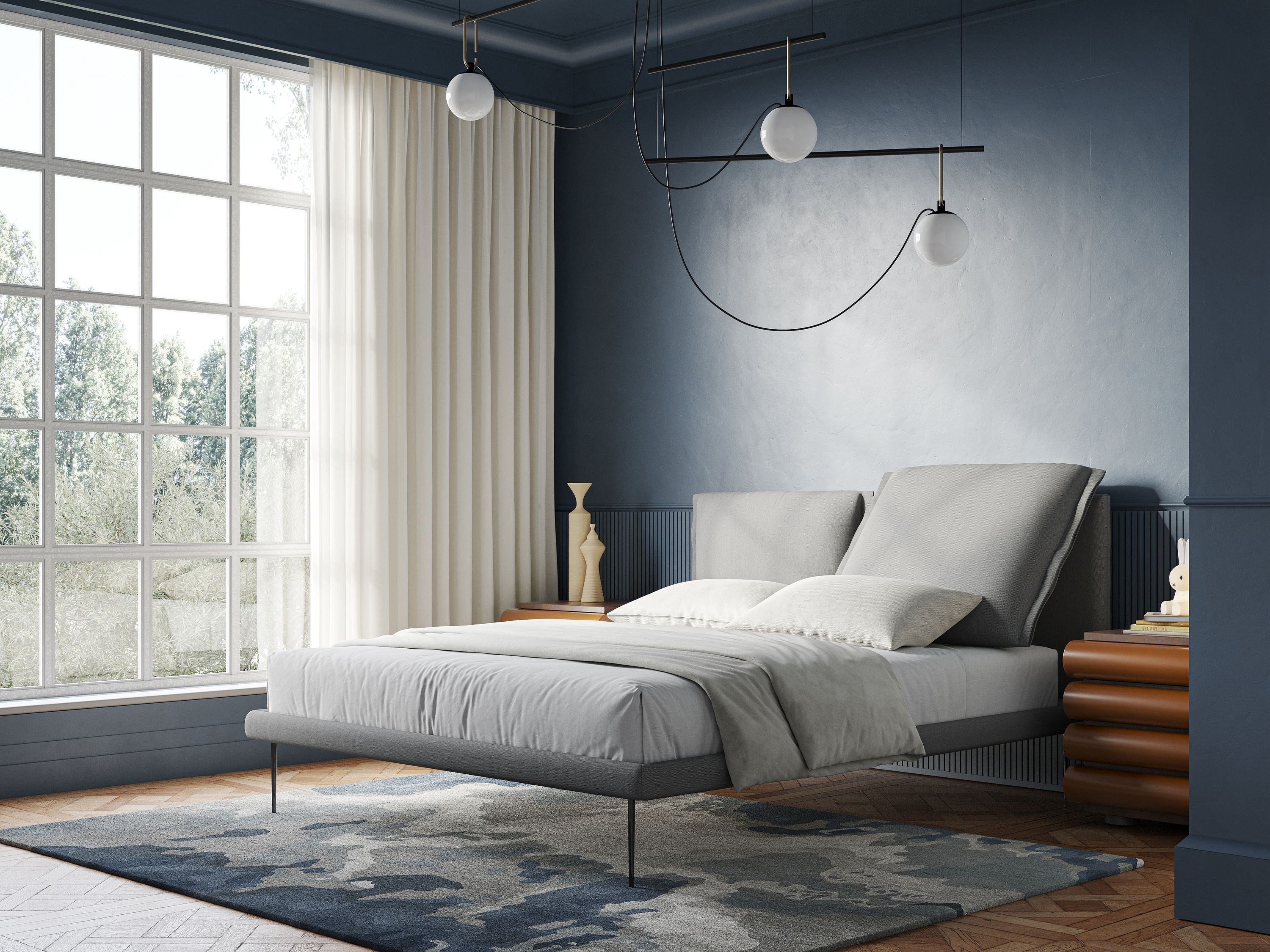 Noah letto con cuscini regolabili e piedi alti in metallo in tessuto smacchiabile T05 grigio - divani.store