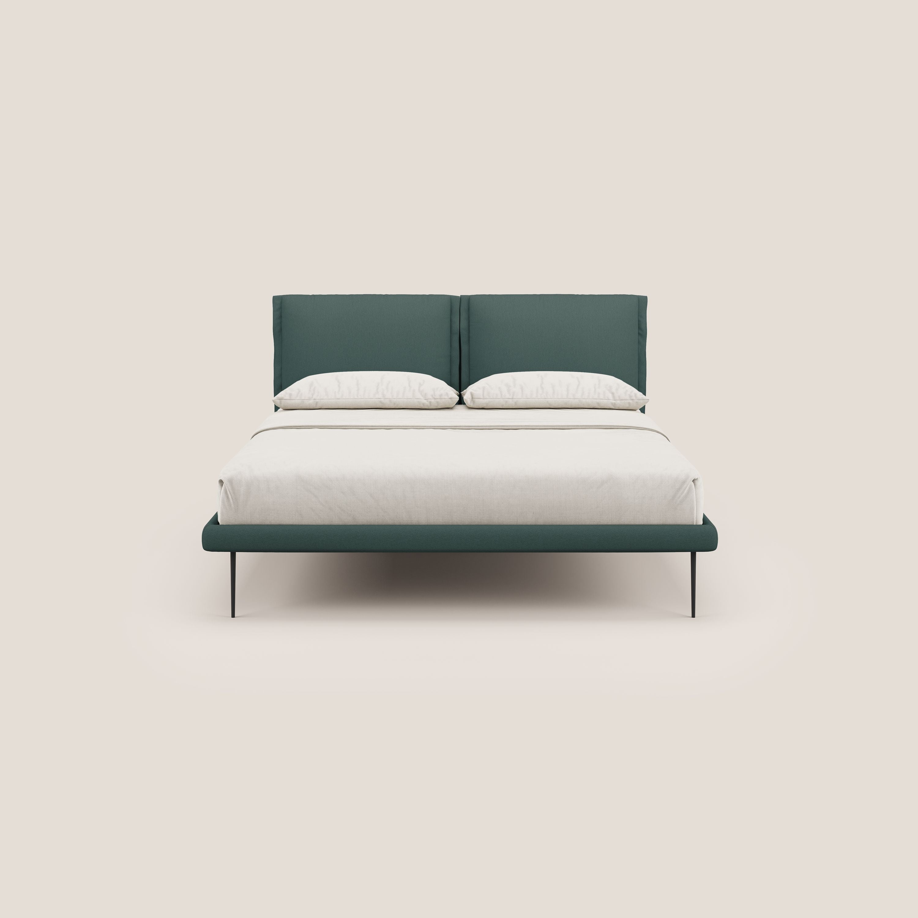 Noah letto con cuscini regolabili e piedi alti in metallo in tessuto smacchiabile T05 verde - divani.store