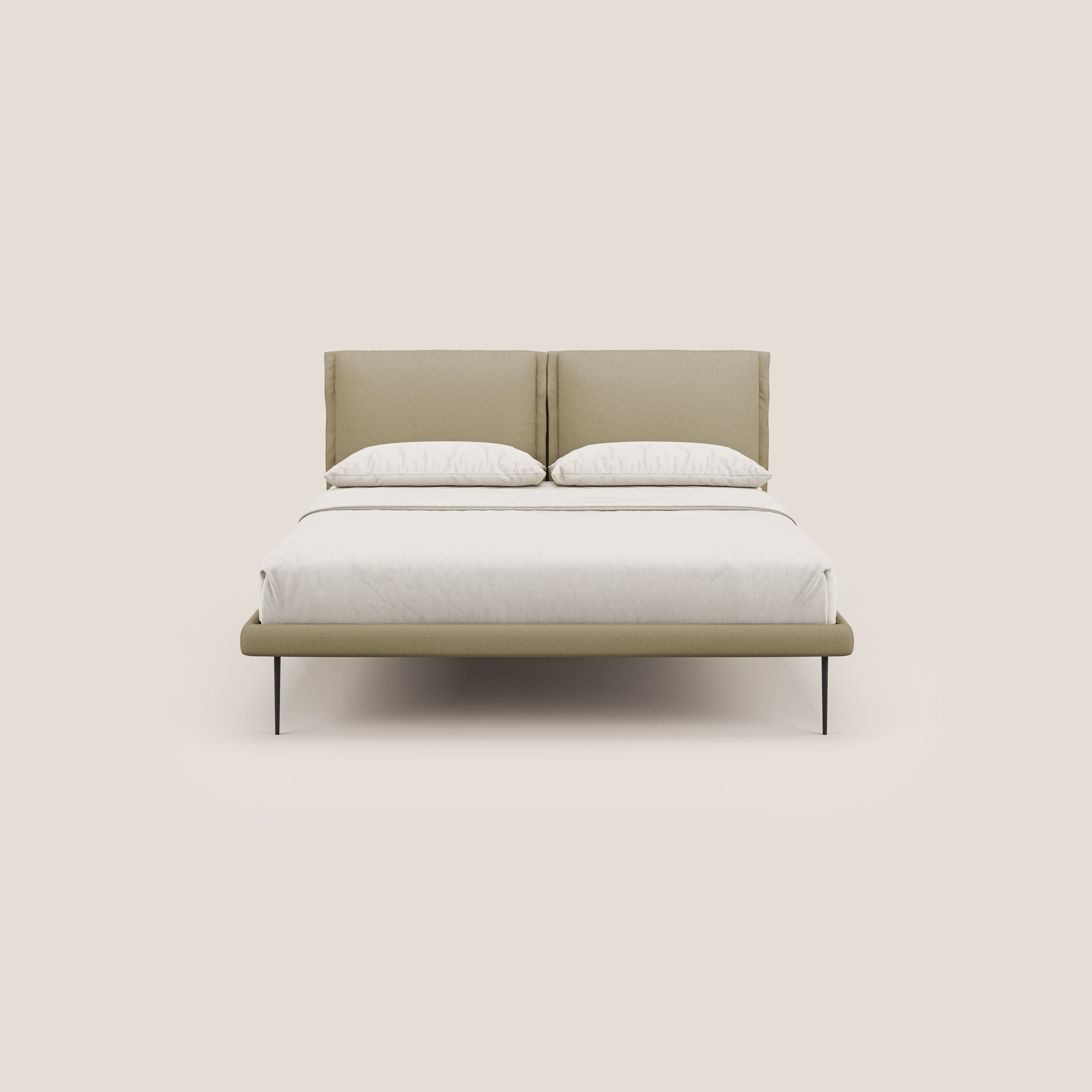 Noah letto con cuscini regolabili e piedi alti in metallo in tessuto smacchiabile T05 cammello - divani.store