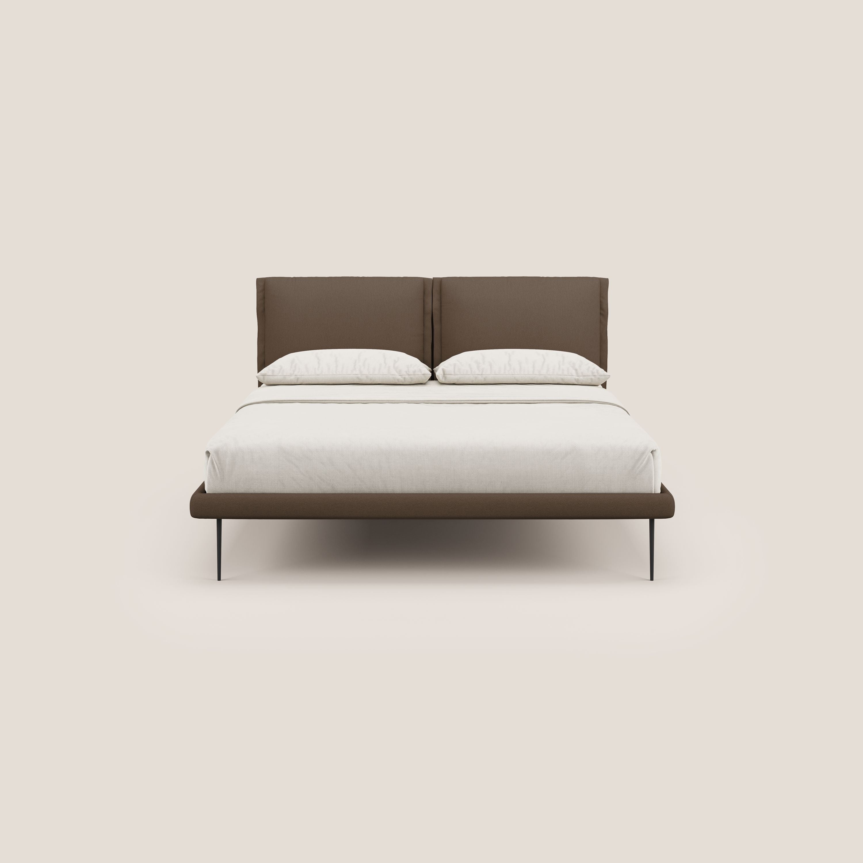 Noah letto con cuscini regolabili e piedi alti in metallo in tessuto smacchiabile T05 marrone - divani.store