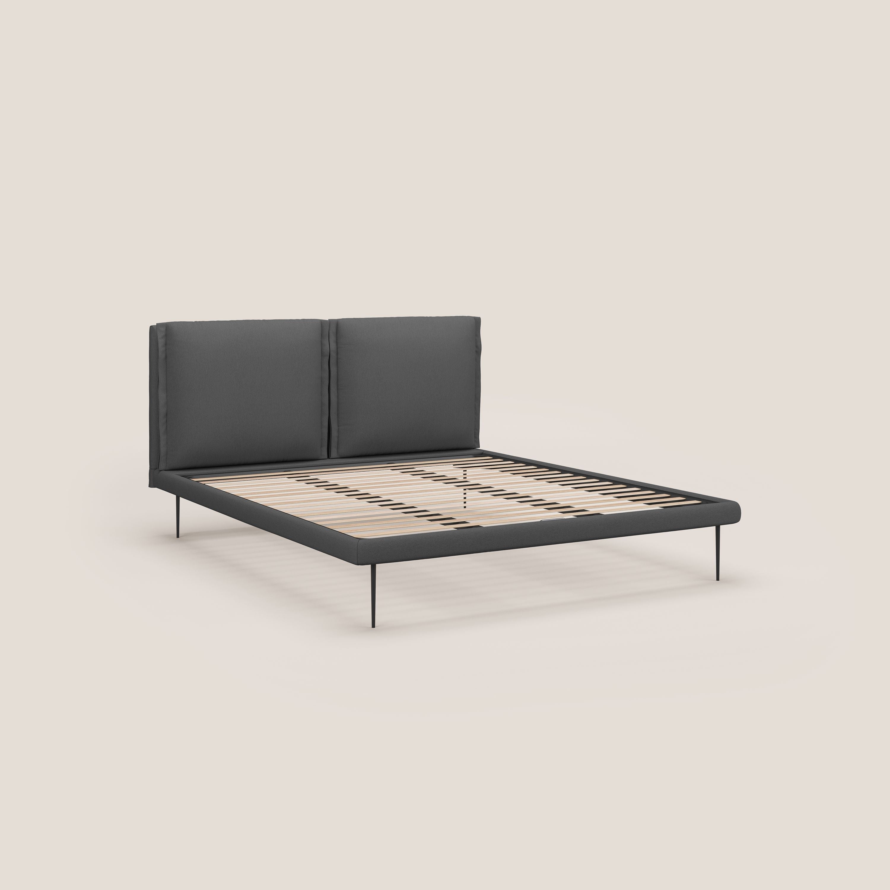 Noah letto con cuscini regolabili e piedi alti in metallo in tessuto smacchiabile T05 antracite - divani.store