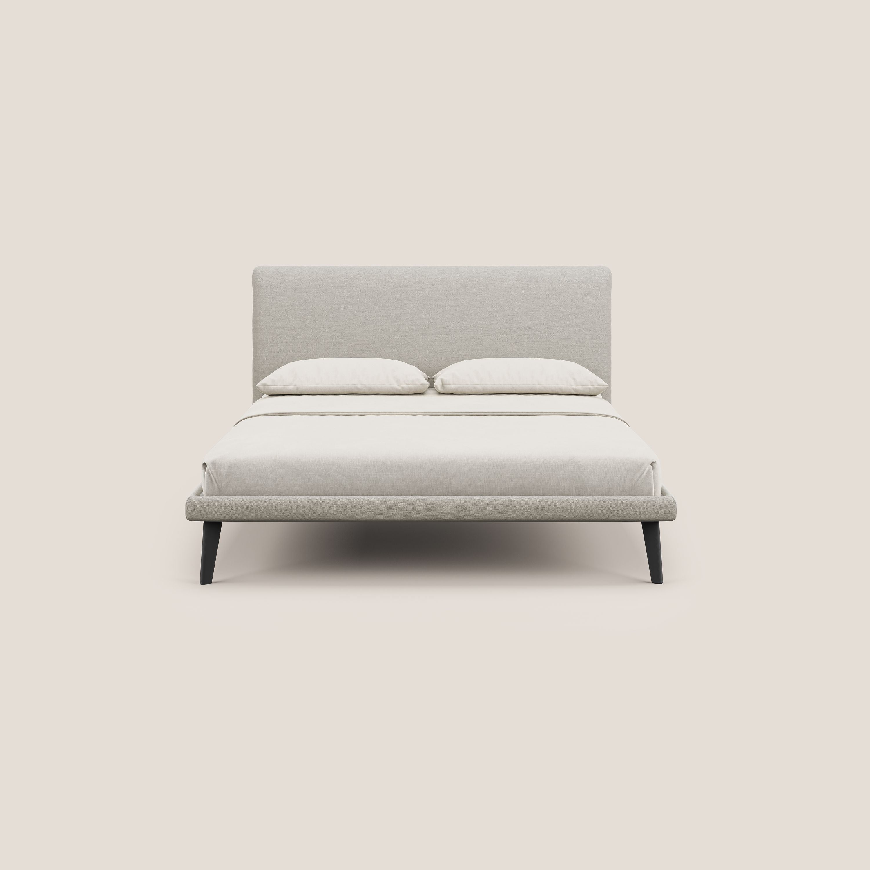Noel letto minimal scandinavo con piedi in mogano e tessuto fiammato impermeabile T19 panna - divani.store