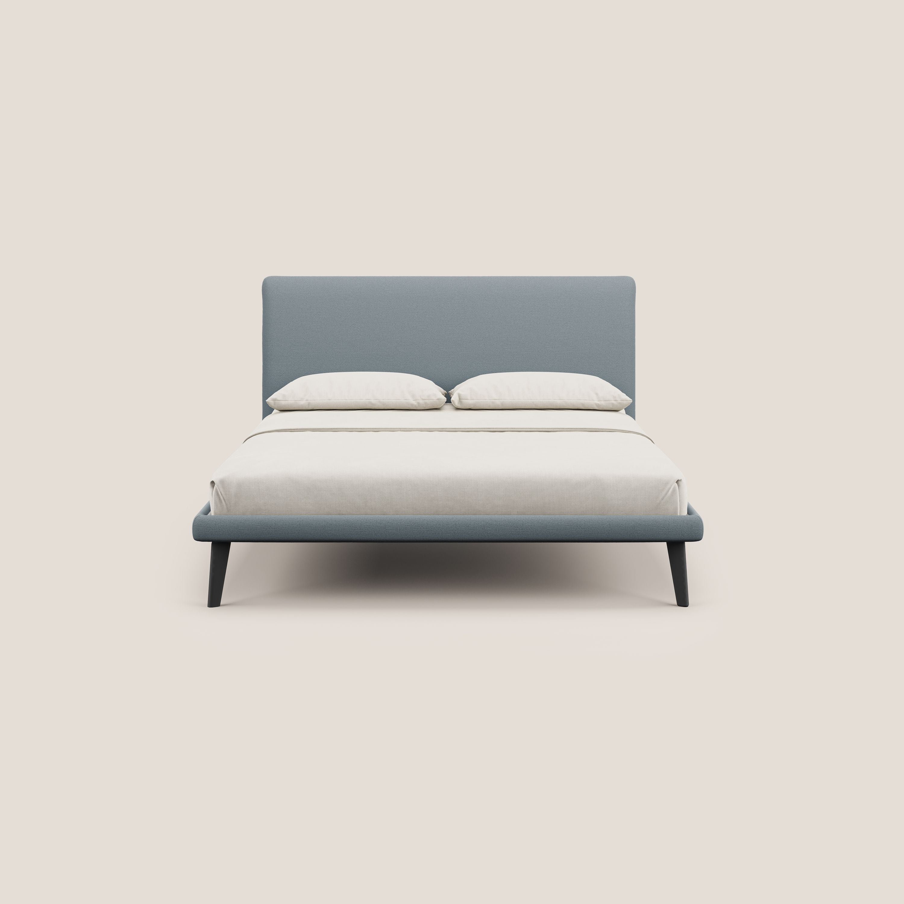 Noel letto minimal scandinavo con piedi in mogano e tessuto fiammato impermeabile T19 carta da zucchero - divani.store
