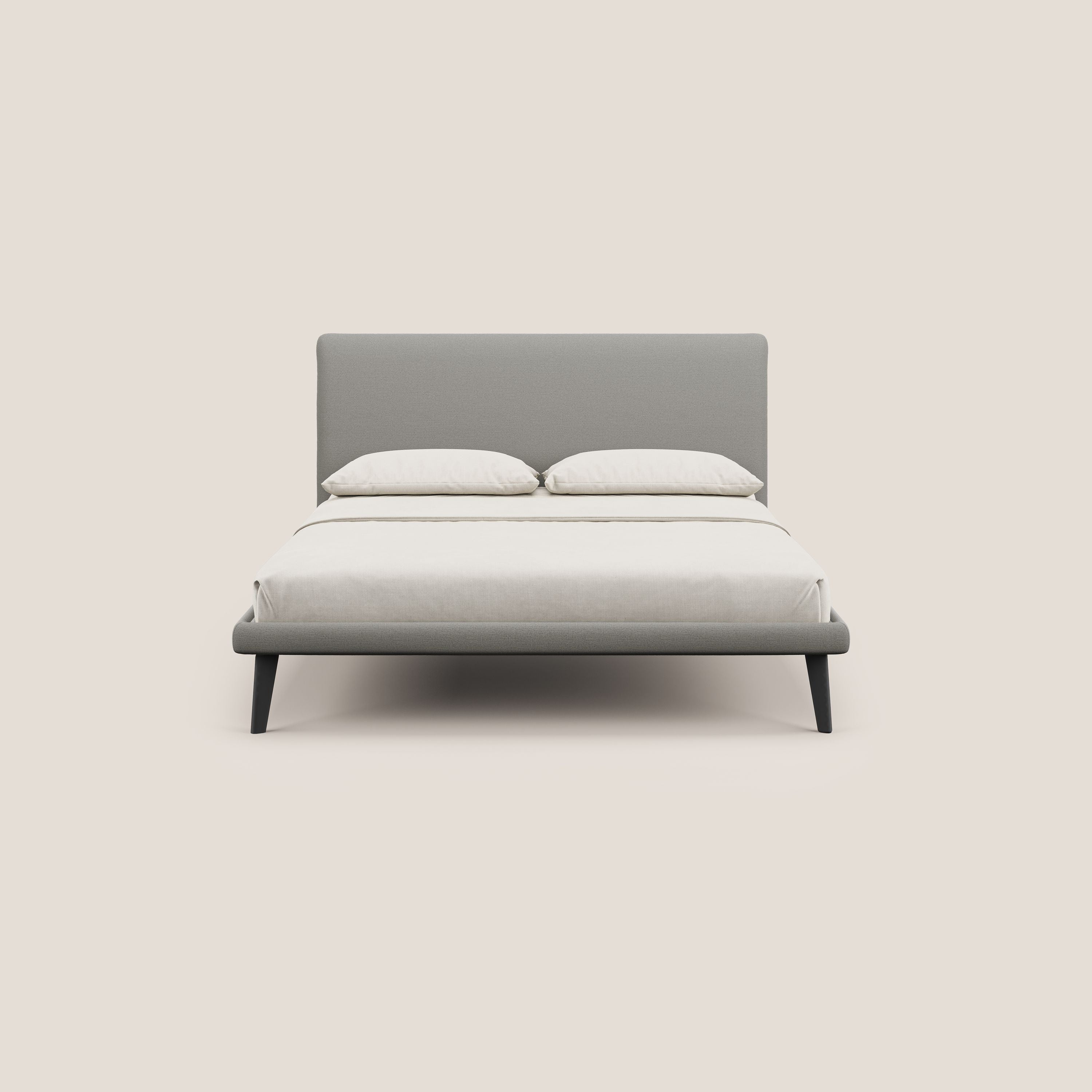 Noel letto minimal scandinavo con piedi in mogano e tessuto fiammato impermeabile T19 beige - divani.store