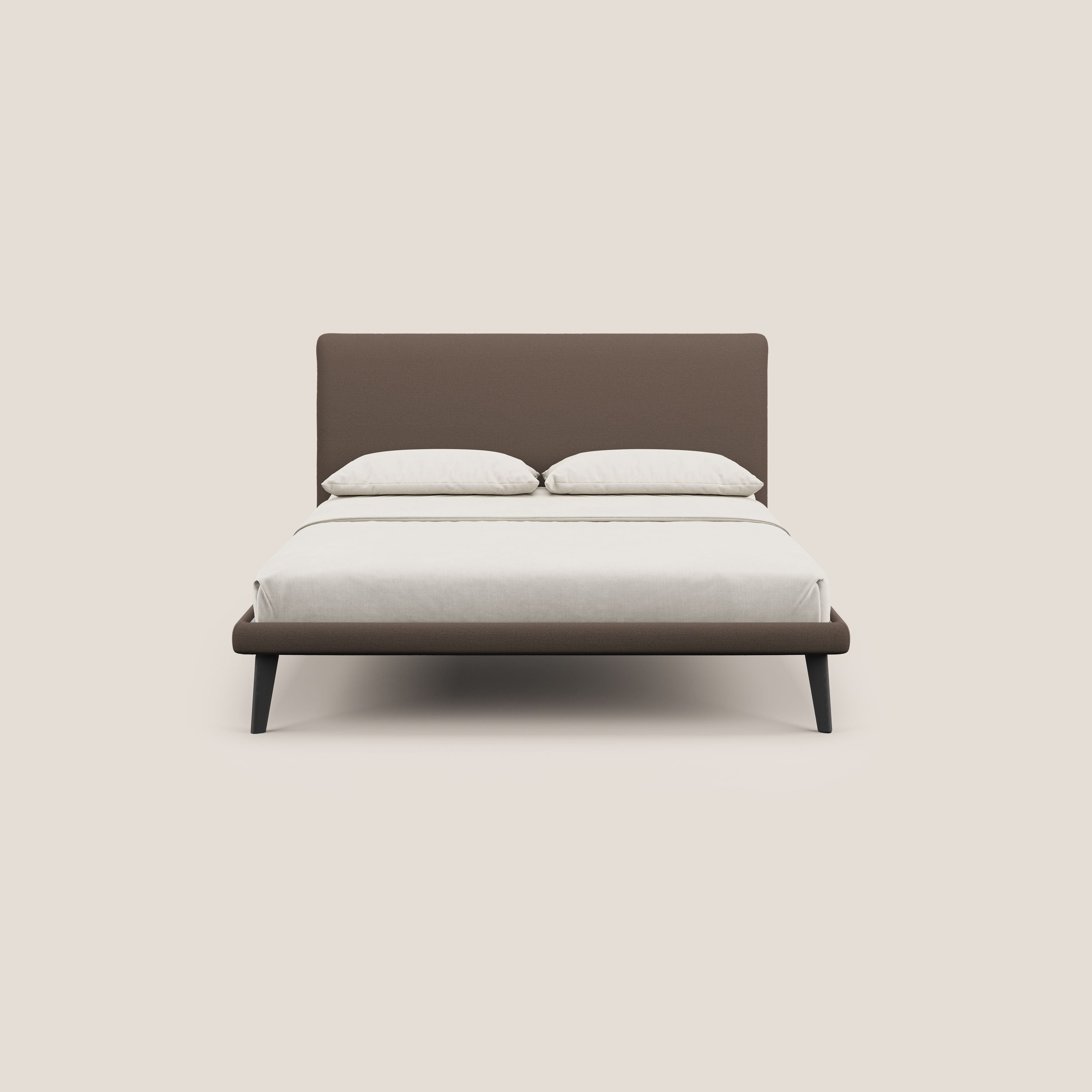 Noel letto minimal scandinavo con piedi in mogano e tessuto fiammato impermeabile T19 marrone - divani.store
