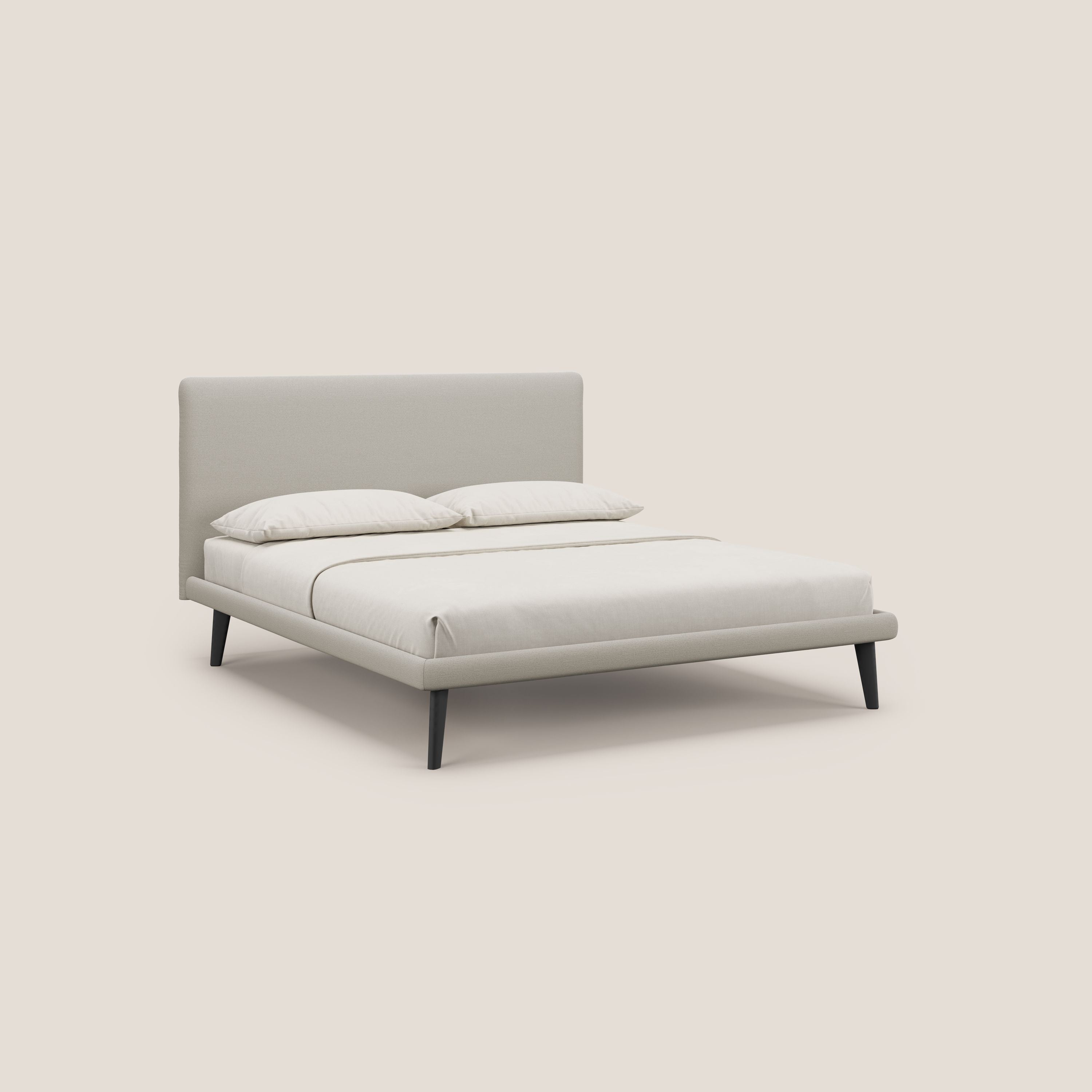 Noel letto minimal scandinavo con piedi in mogano e tessuto fiammato impermeabile T19 panna - divani.store